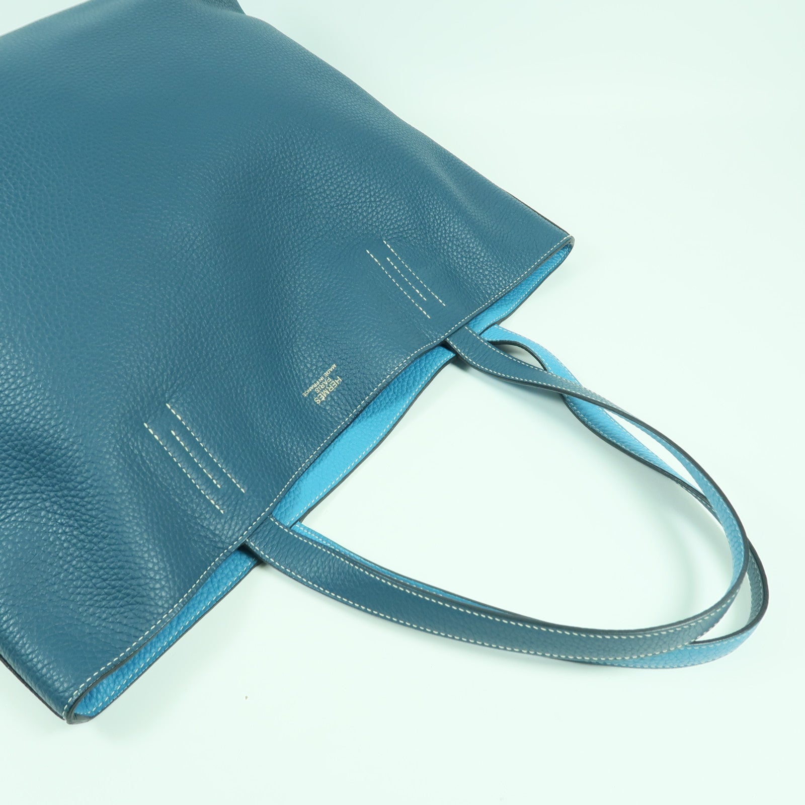 HERMES Double Sens 35 Shoulder Bag Clemence Leather Blue