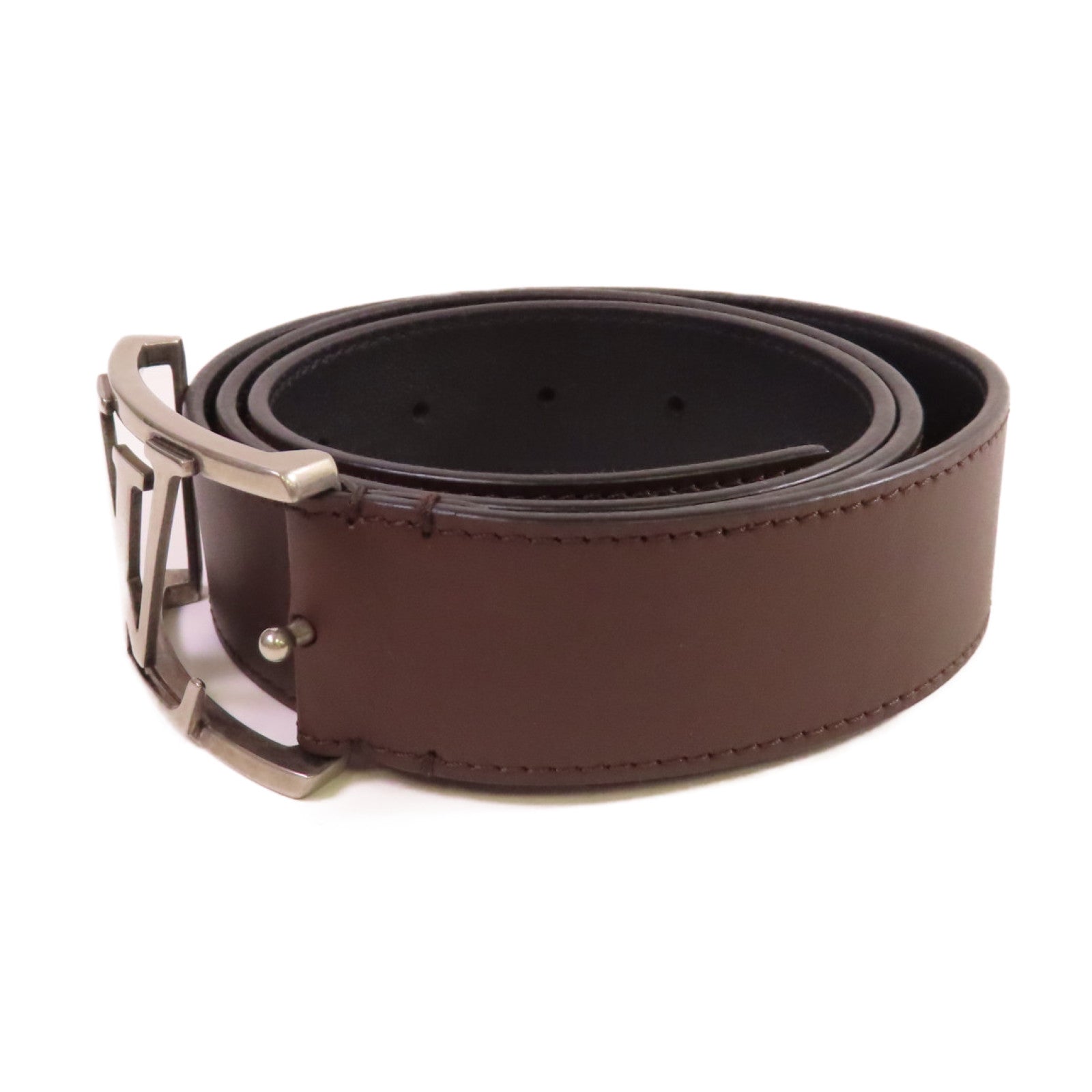 LOUIS VUITTON 【激減優惠】皮革Leather Belt銀扣皮帶啡色/黑色