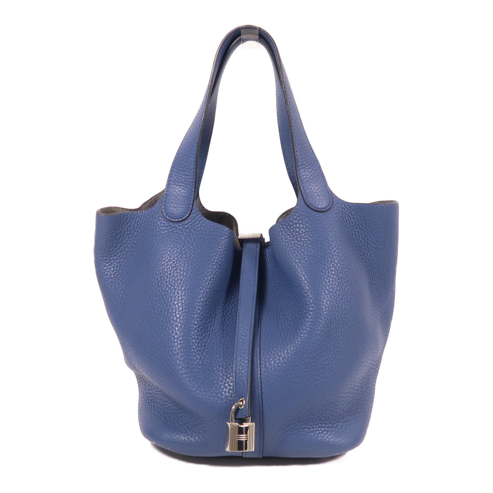 HERMES Clemence皮革Picotin MM銀扣手挽袋深海藍色