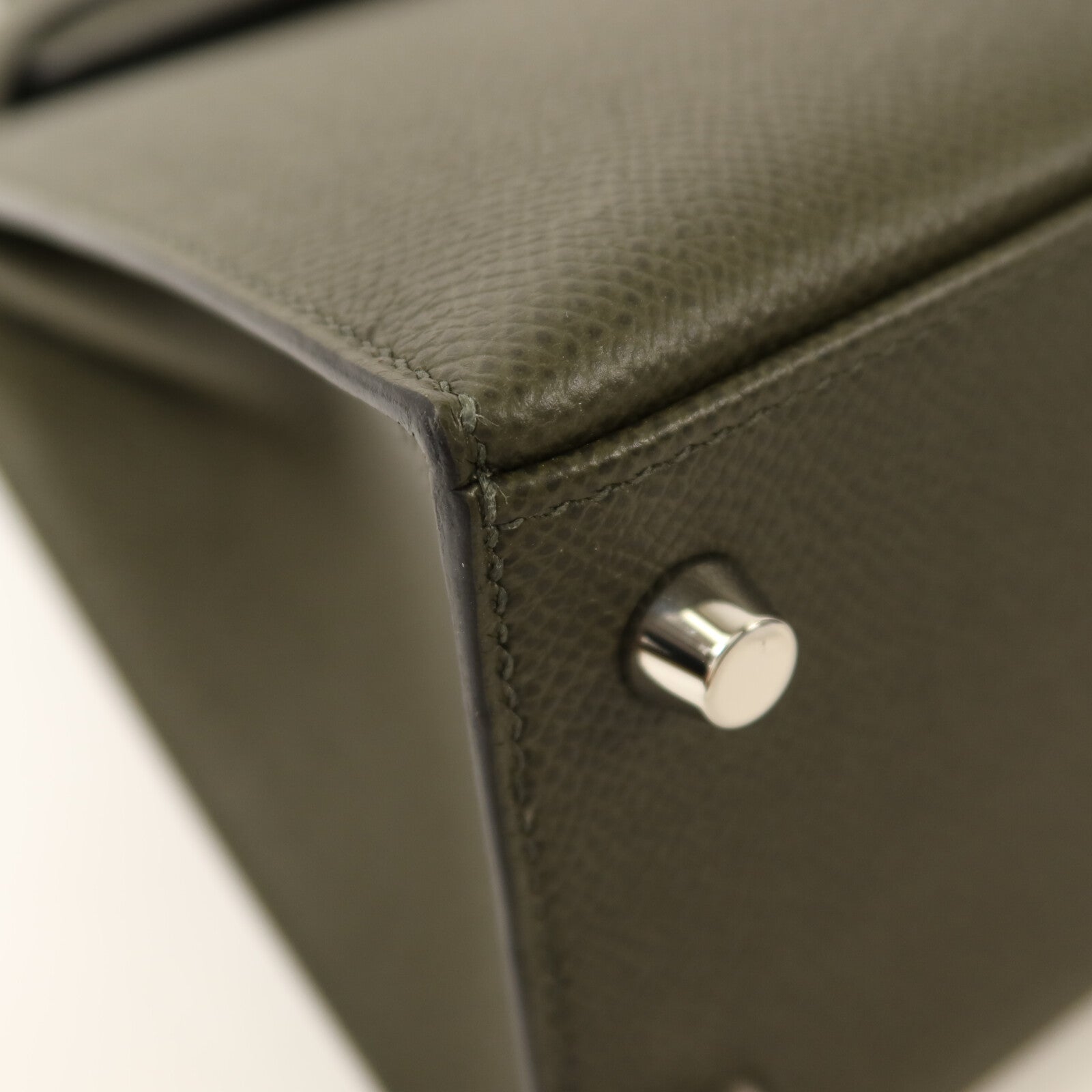 HERMES Epsom皮革Kelly 25銀扣手挽肩背兩用袋Vert de Gris