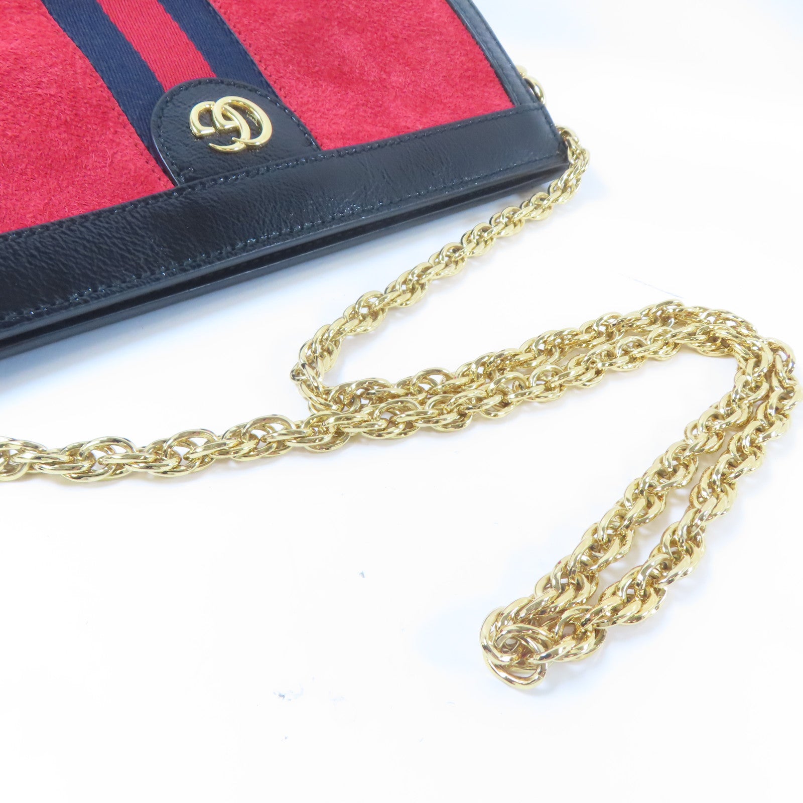 GUCCI 麂皮皮革Ophidia金扣鏈帶肩背袋紅色/黑色– Brand Off Hong