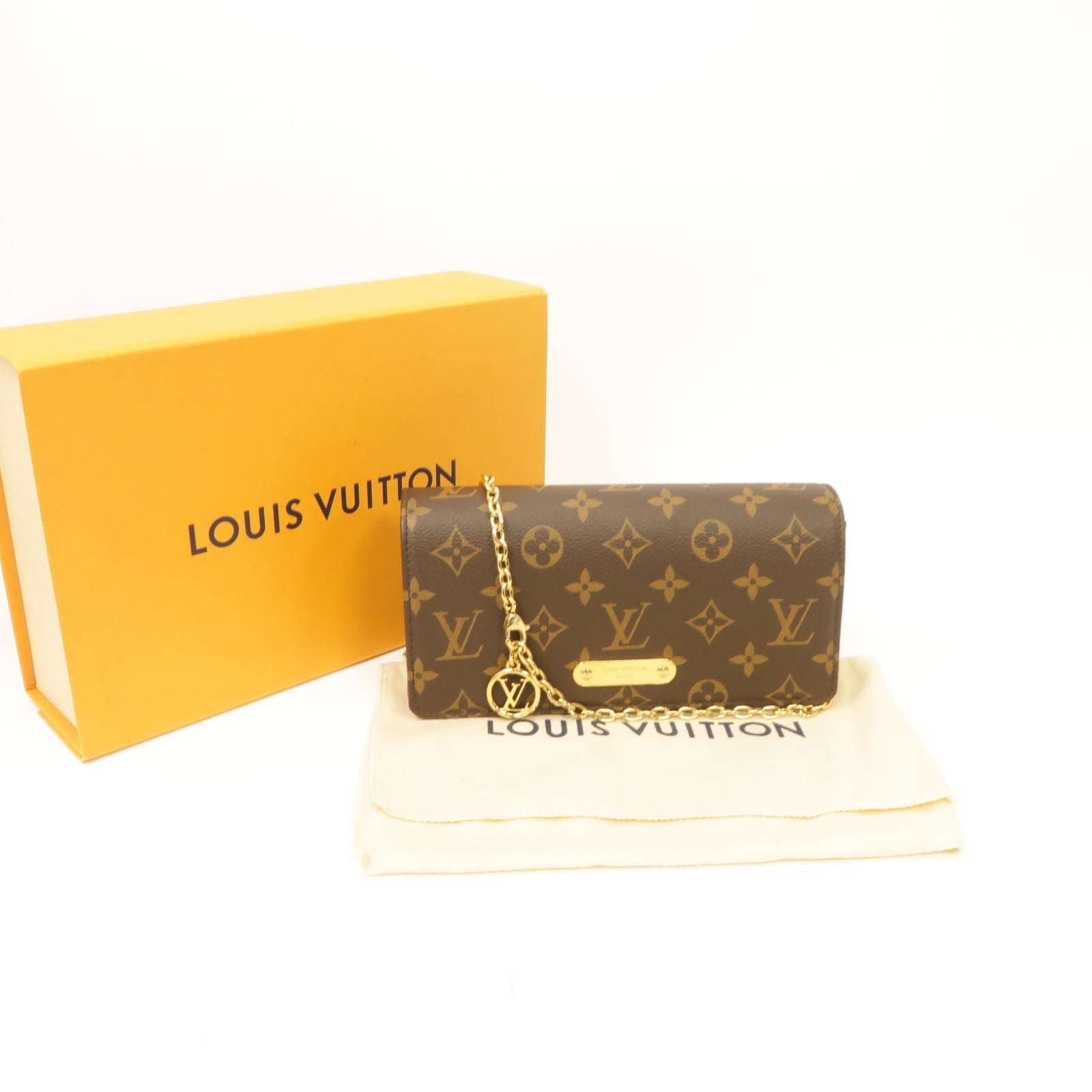 LOUIS VUITTON Monogram Lily金扣鏈帶肩背袋棕色
