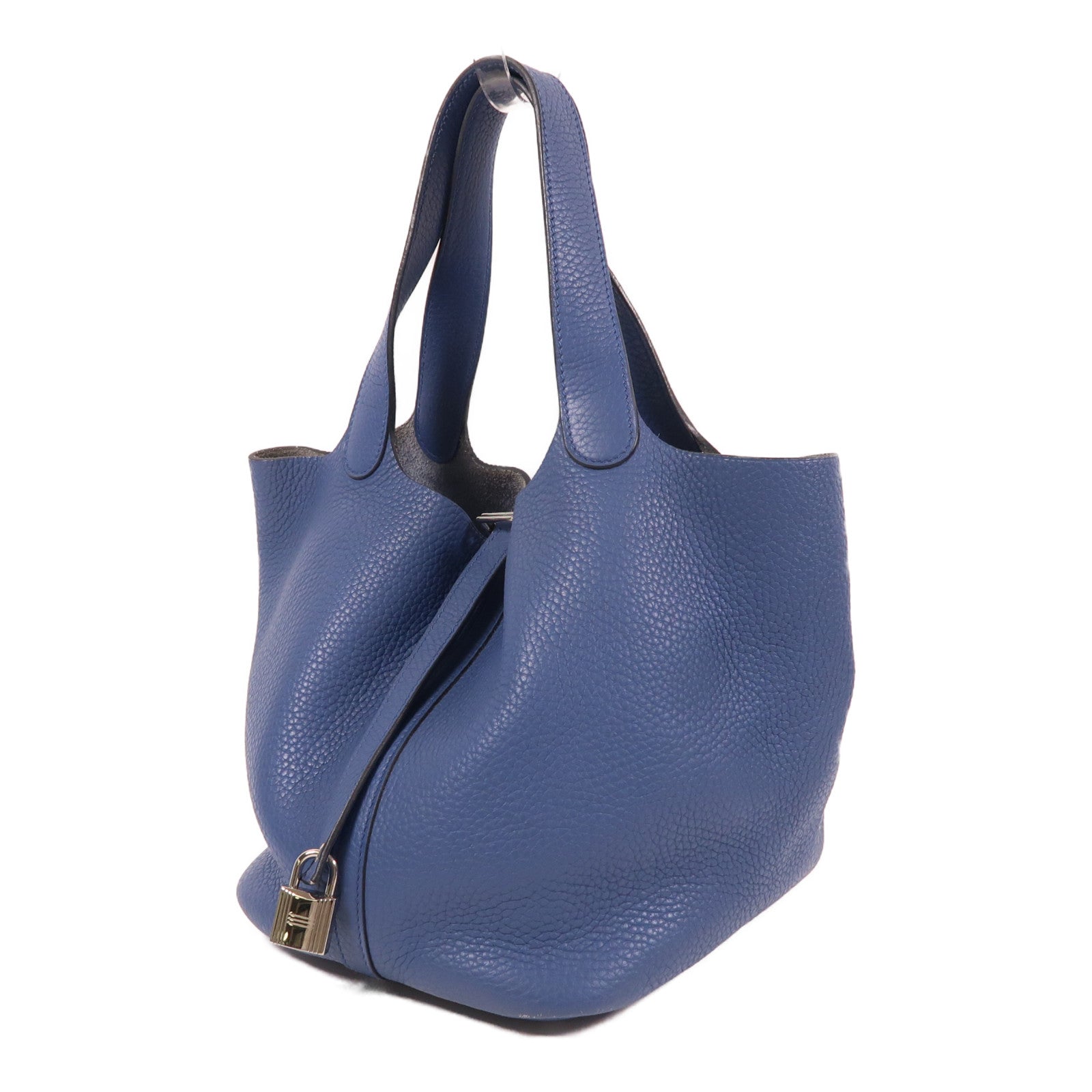 HERMES Clemence皮革Picotin MM銀扣手挽袋深海藍色