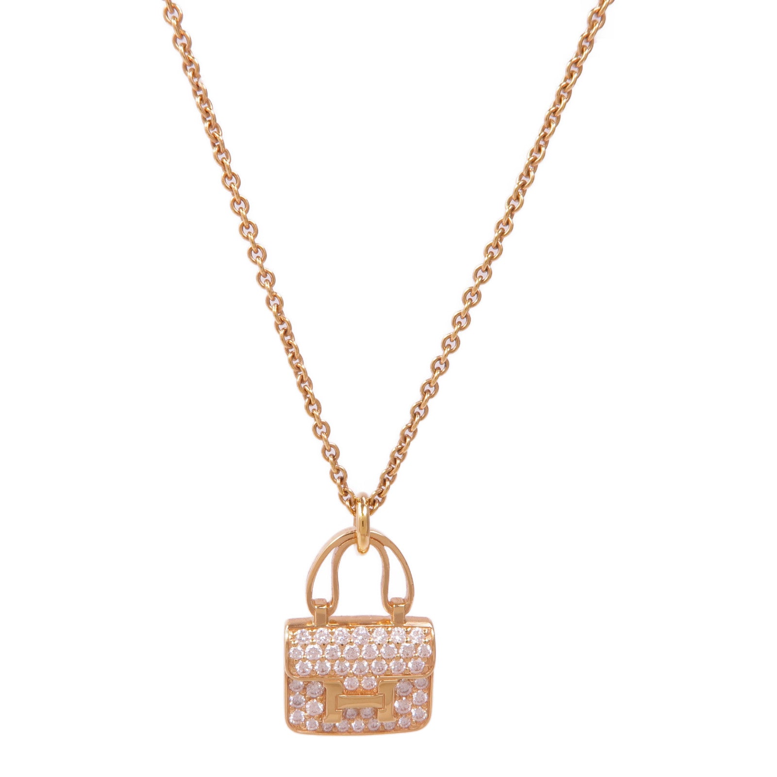 HERMES Diamond Constance Pendant Necklace 18K Pink Gold