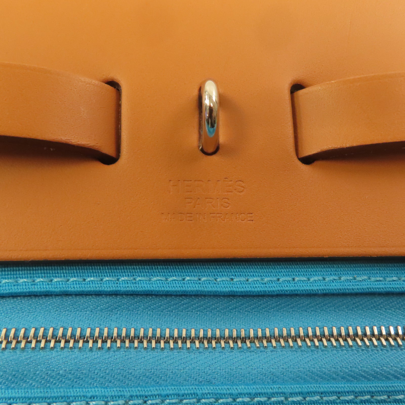 HERMES 帆布Herbag PM銀扣手挽肩背兩用袋薄荷綠色/湖水藍色