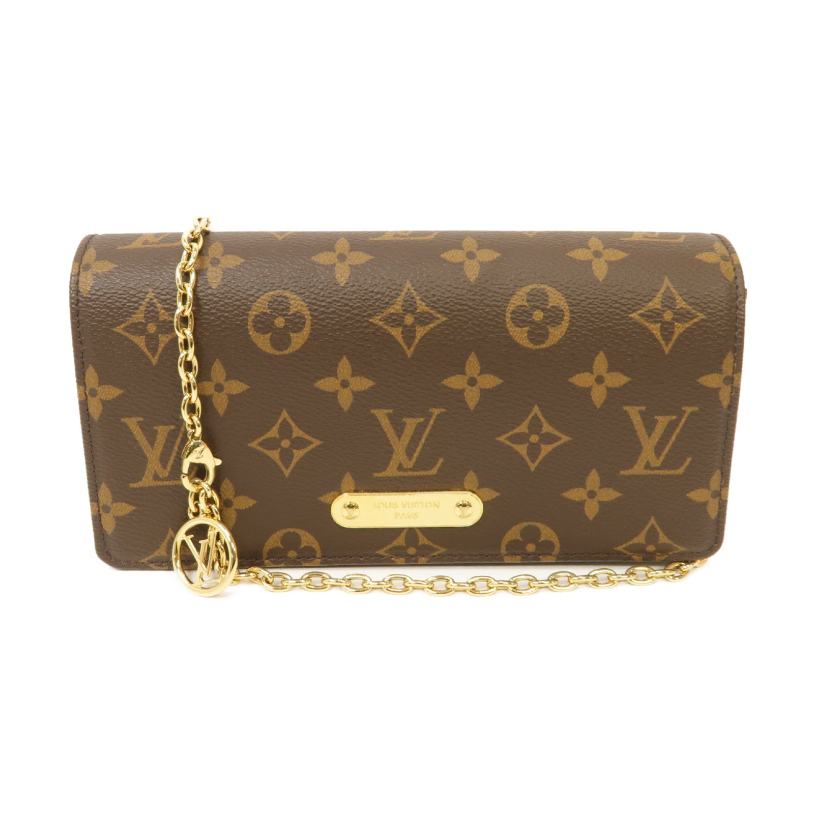 LOUIS VUITTON Monogram Lily金扣鏈帶肩背袋棕色