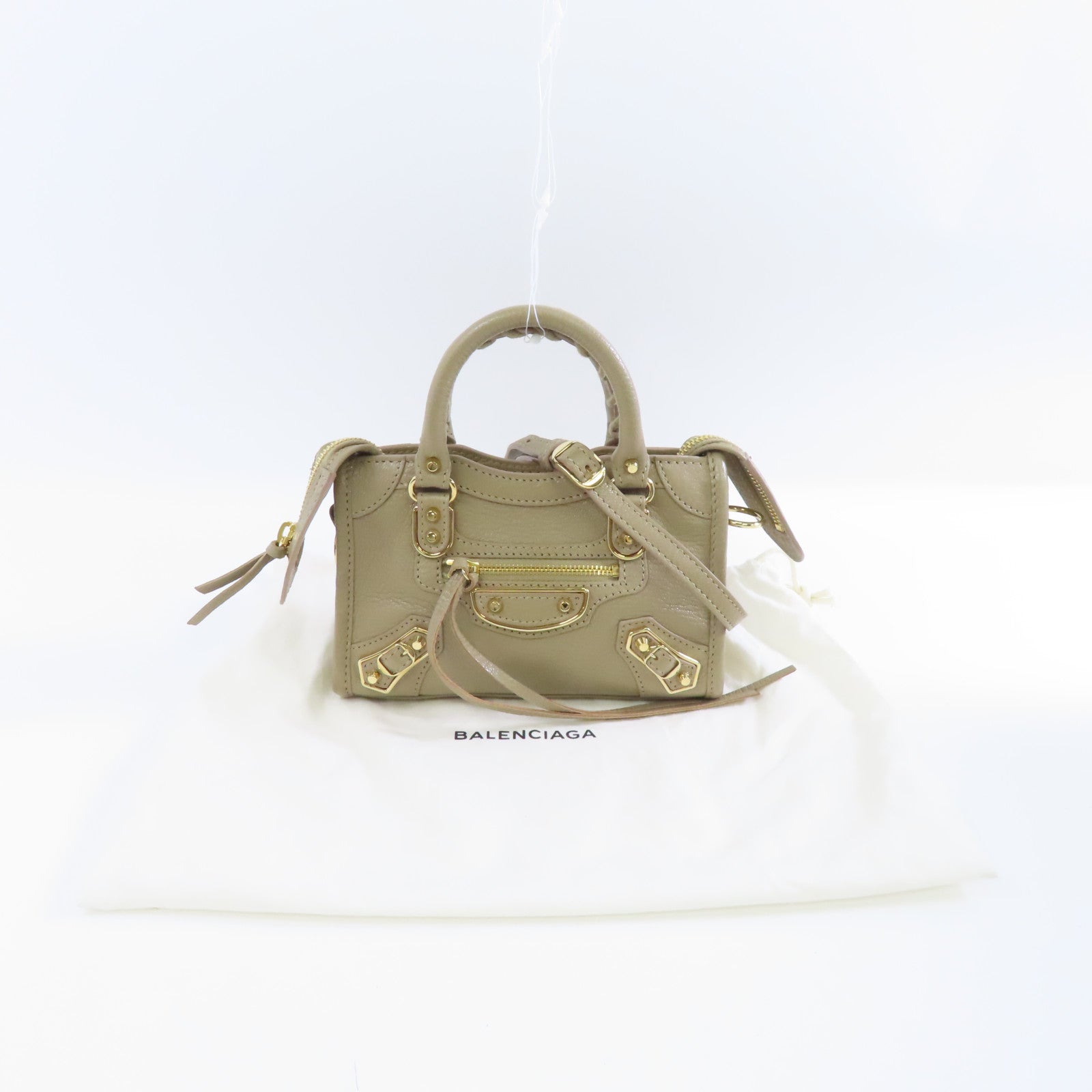 BALENCIAGA 牛皮皮革Nano City金扣手挽肩背兩用袋米色