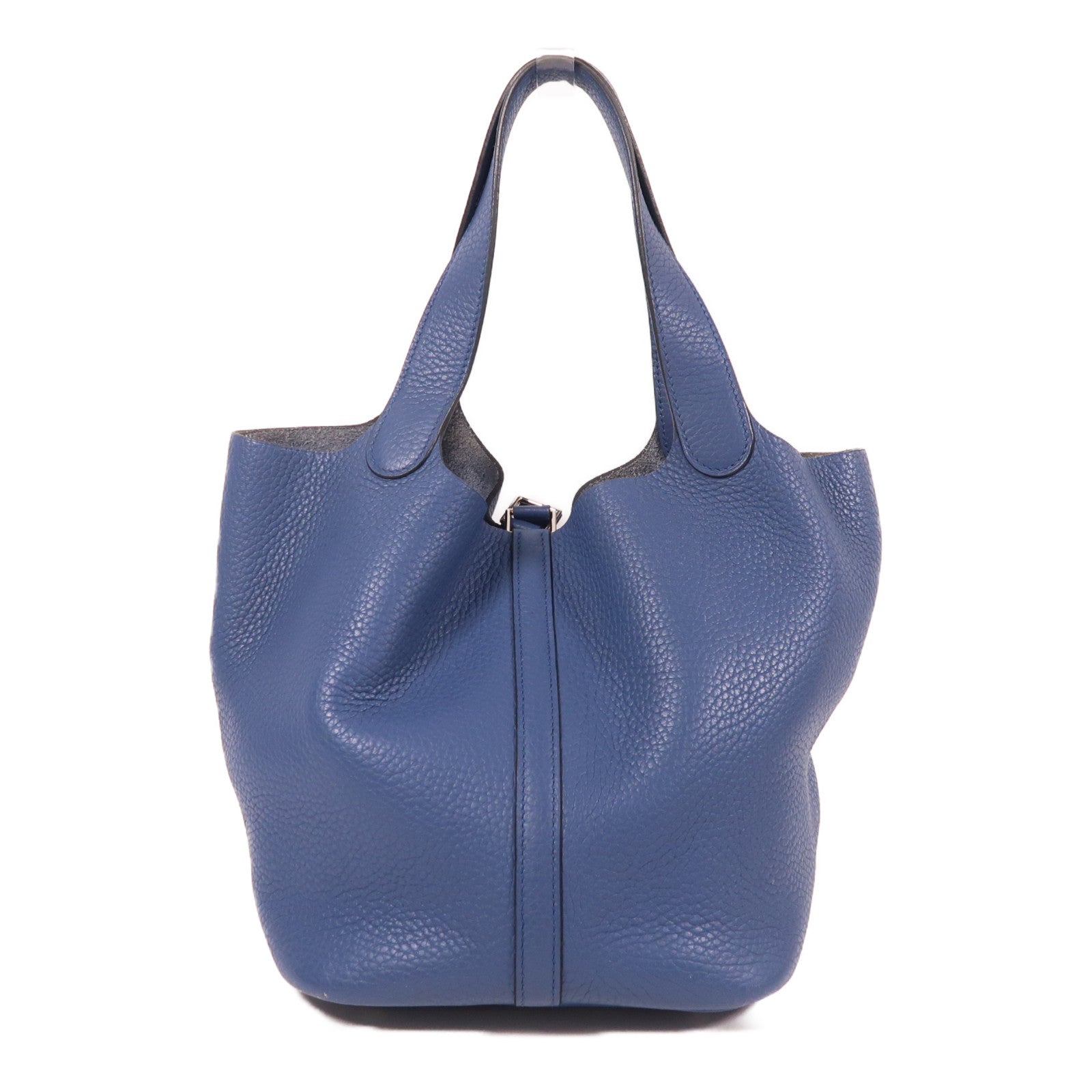 HERMES Clemence皮革Picotin MM銀扣手挽袋深海藍色