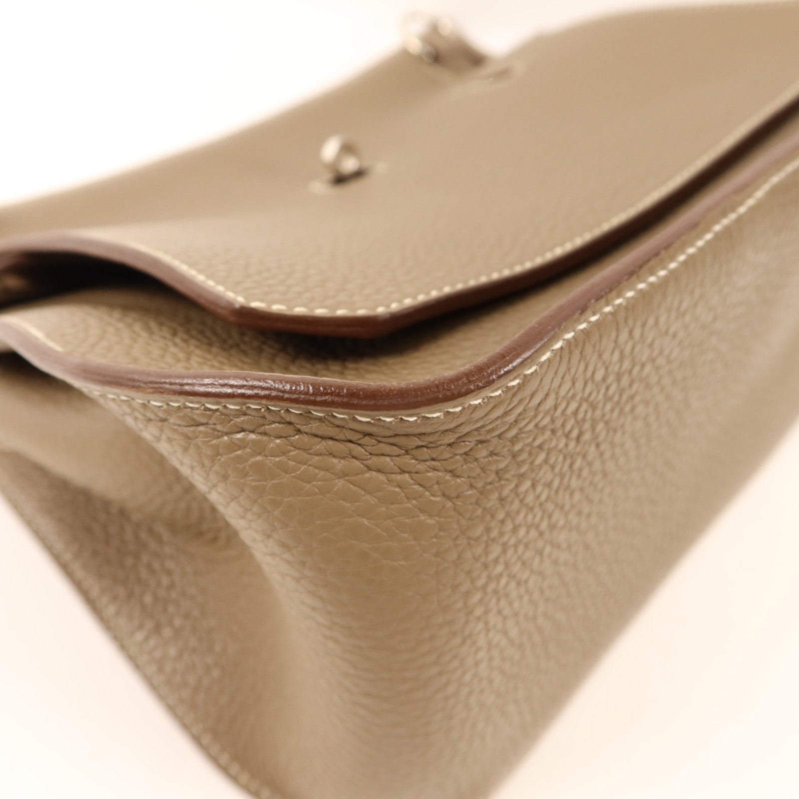 HERMES Clemence皮革Jypsiere 28銀扣肩背袋Etoupe