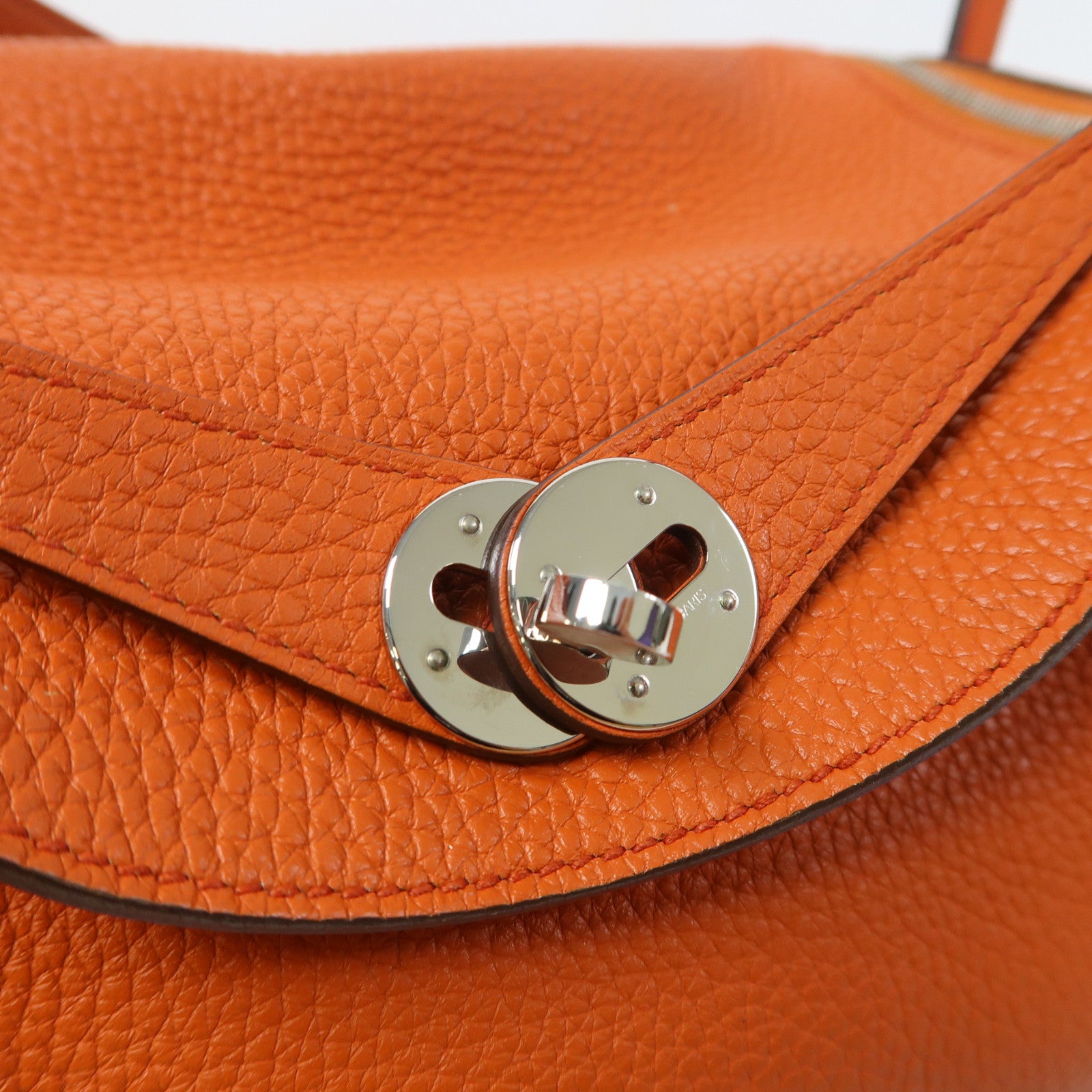 HERMES Clemence皮革Lindy 26銀扣手挽肩背兩用袋Terre Battue橙色