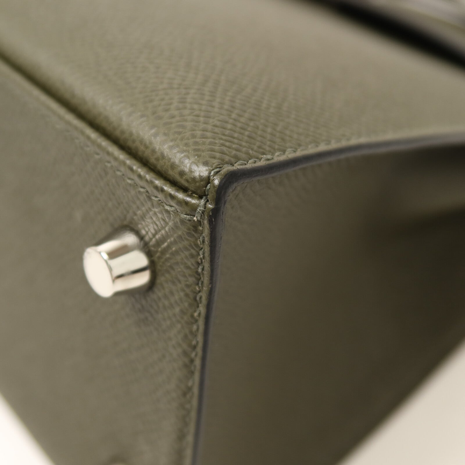 HERMES Epsom皮革Kelly 25銀扣手挽肩背兩用袋Vert de Gris