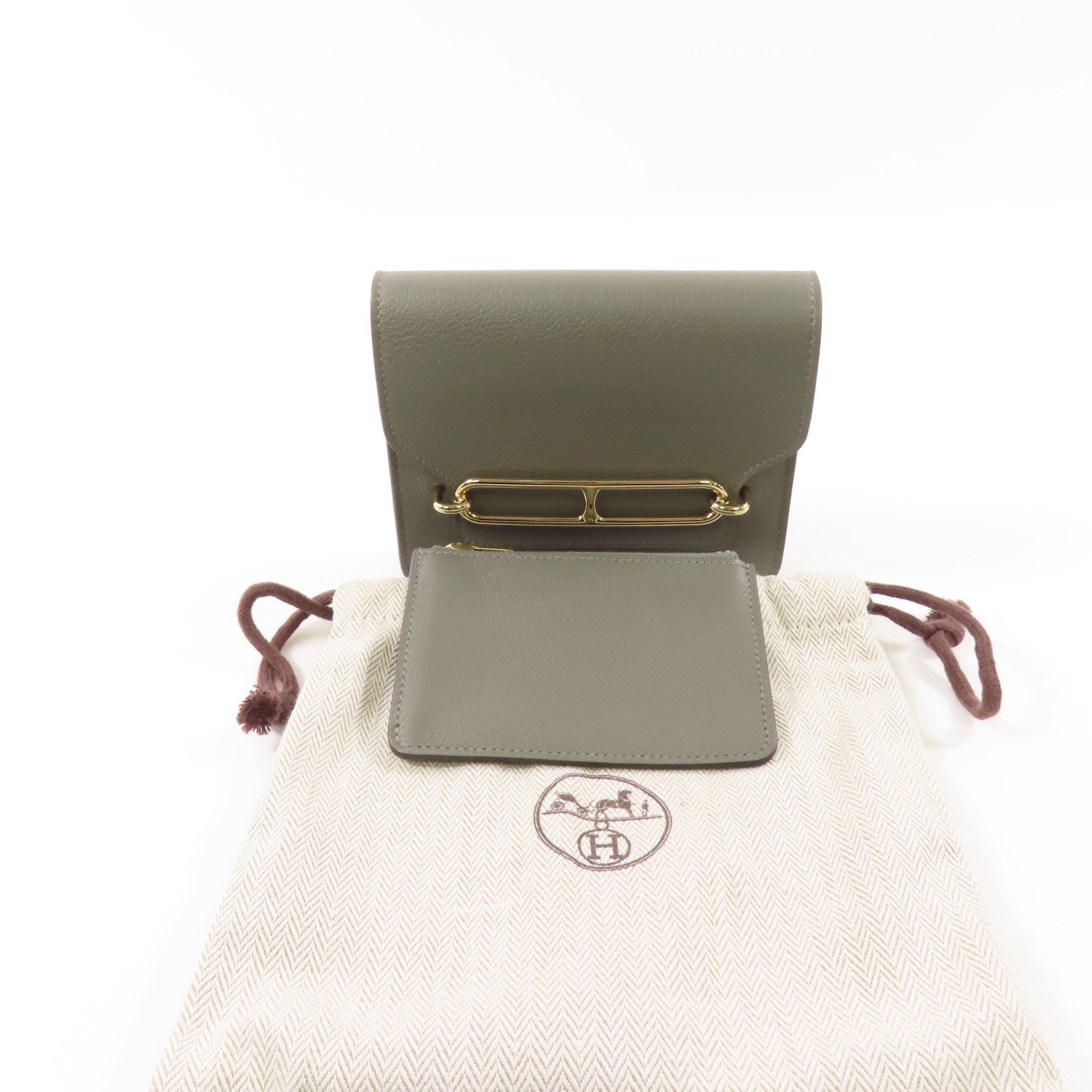 HERMES 【激減優惠】Evercolor皮革Roulis Slim金扣錢包Gris Meyer