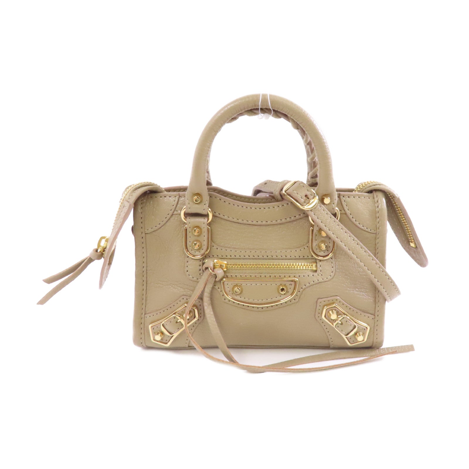 BALENCIAGA 牛皮皮革Nano City金扣手挽肩背兩用袋米色
