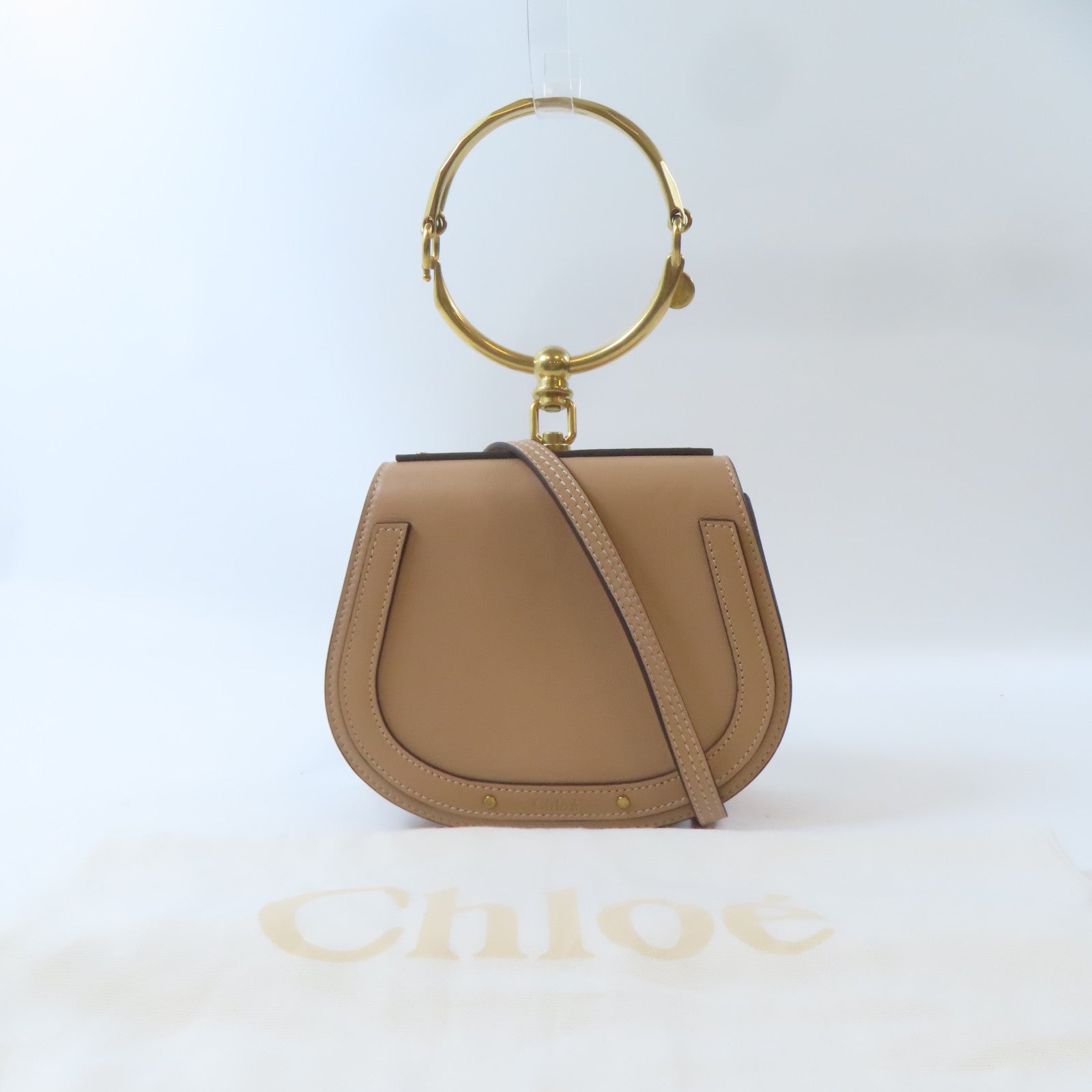 Chloe 牛皮皮革Nile Shoulder Bag金扣手挽肩背兩用袋淺褐色