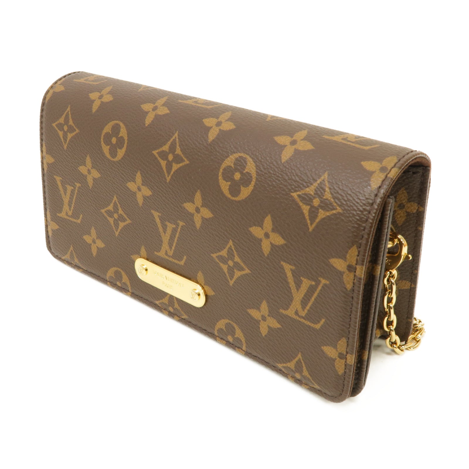 LOUIS VUITTON Monogram Lily金扣鏈帶肩背袋棕色