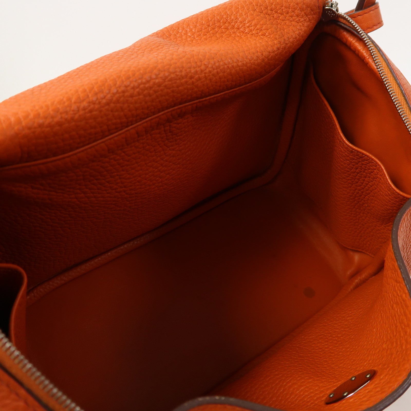 HERMES Clemence皮革Lindy 26銀扣手挽肩背兩用袋Terre Battue橙色
