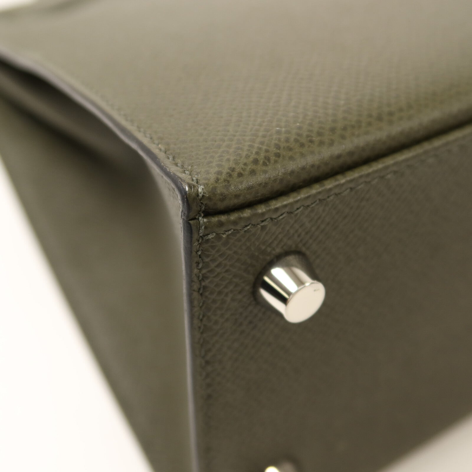 HERMES Epsom皮革Kelly 25銀扣手挽肩背兩用袋Vert de Gris