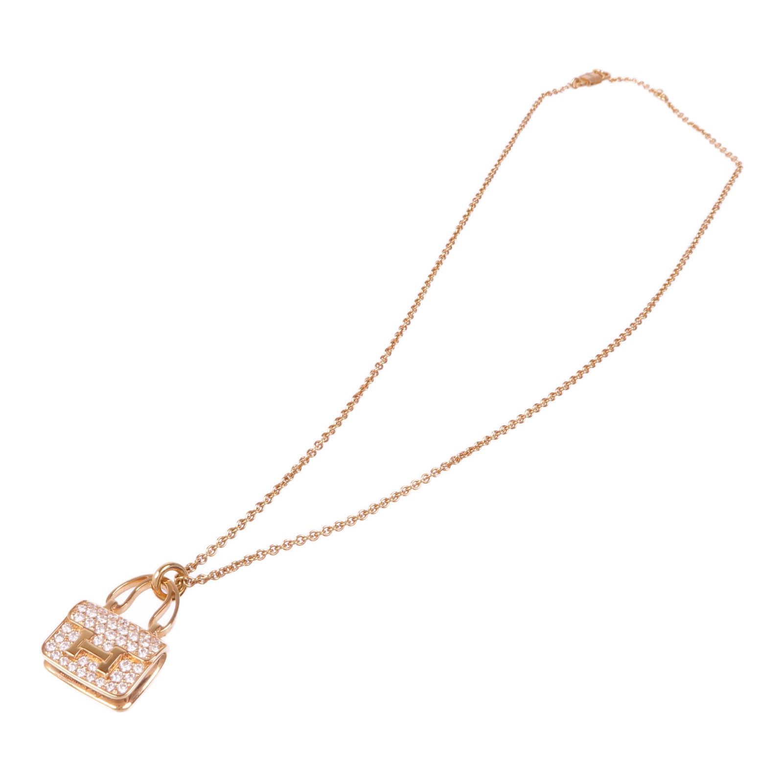 HERMES Diamond Constance Pendant Necklace 18K Pink Gold