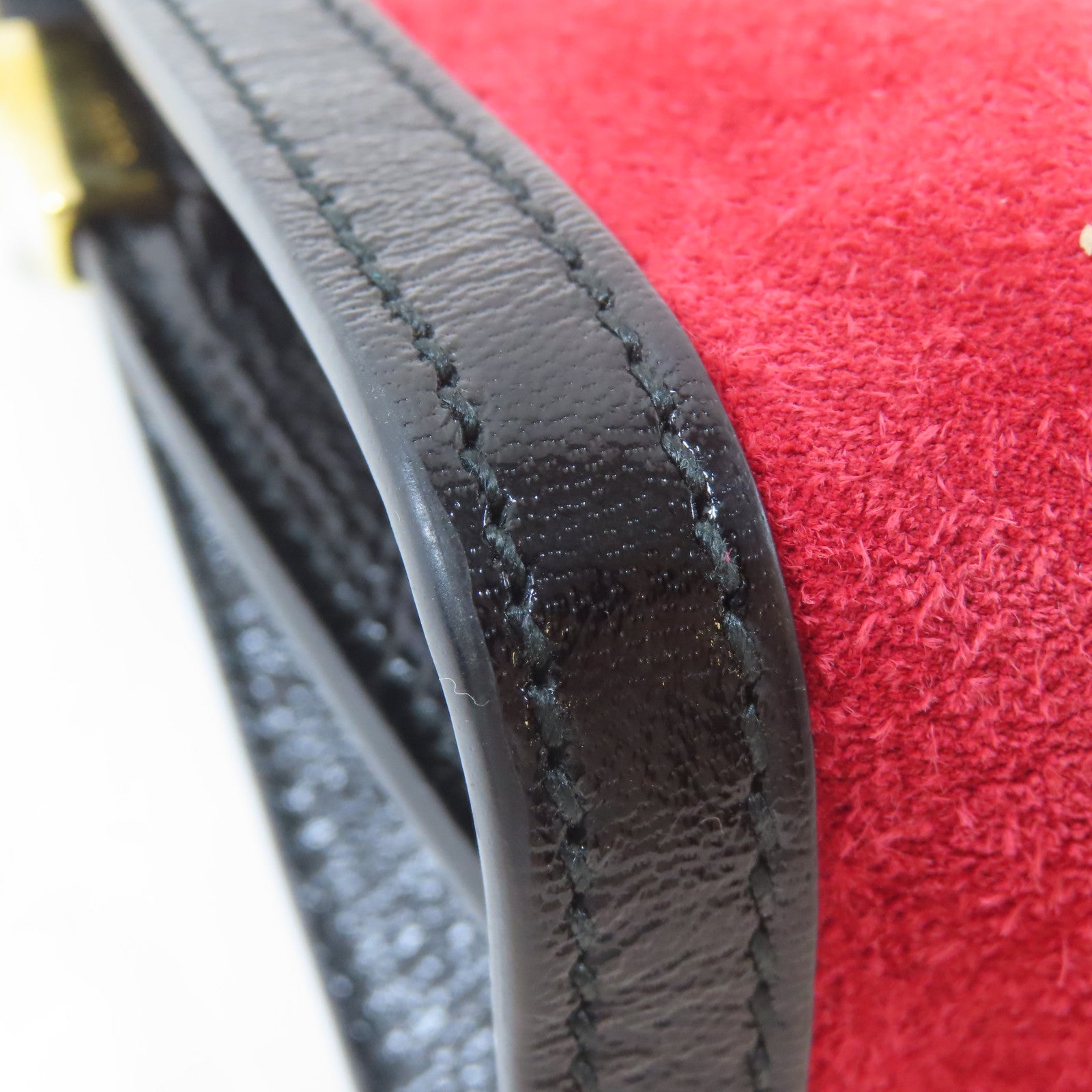 GUCCI 麂皮皮革Ophidia金扣鏈帶肩背袋紅色/黑色