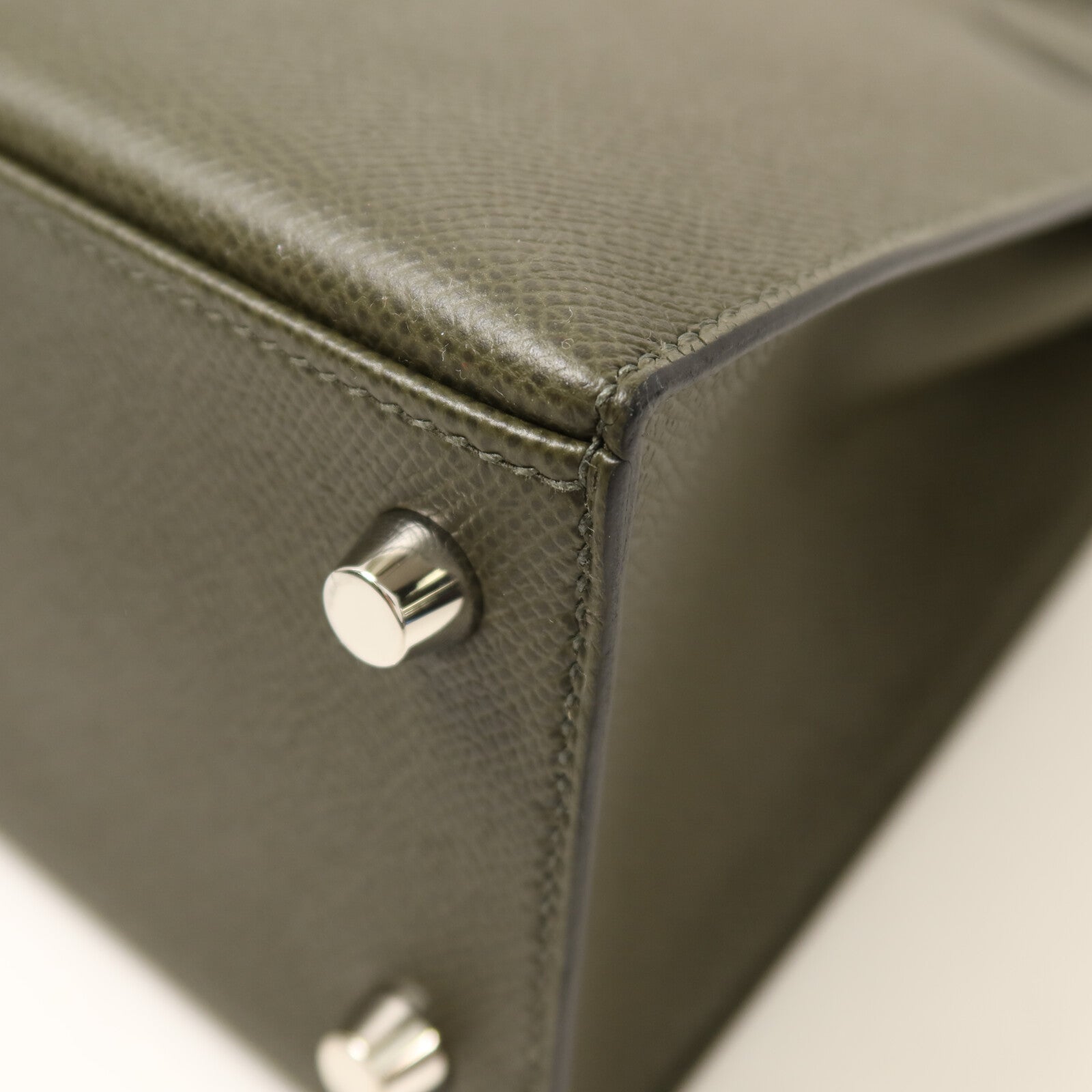 HERMES Epsom皮革Kelly 25銀扣手挽肩背兩用袋Vert de Gris