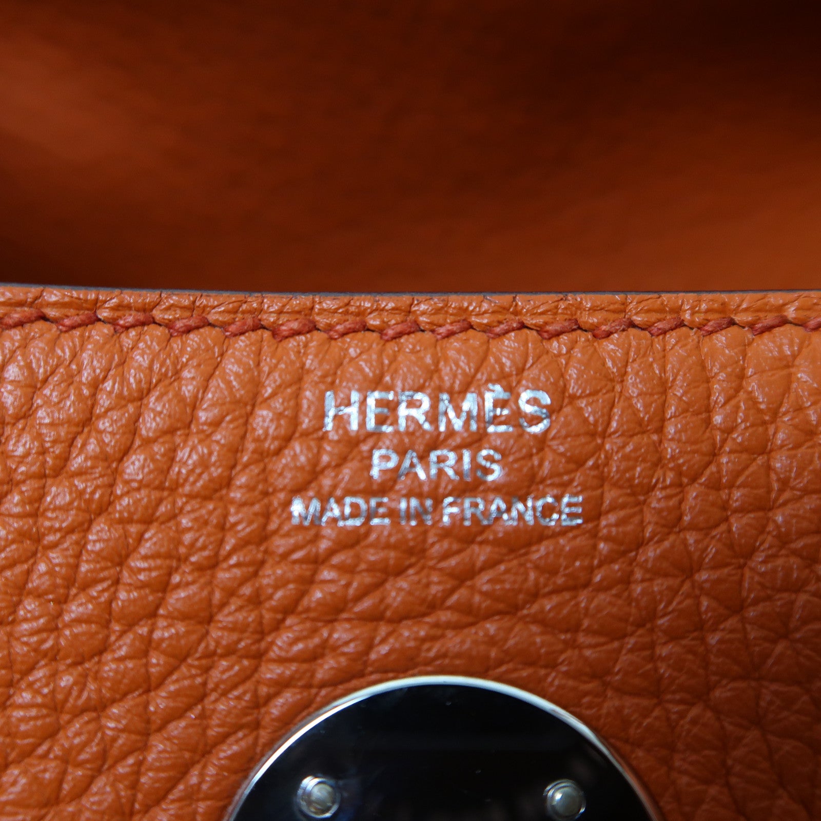 HERMES Clemence皮革Lindy 26銀扣手挽肩背兩用袋Terre Battue橙色