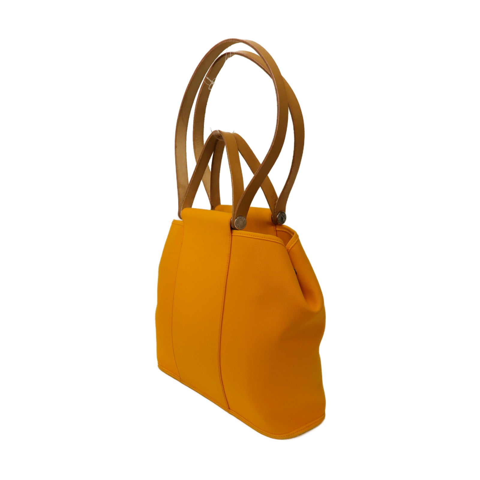 HERMES 【激減優惠】帆布Cabag 2 Way Shoulder Bag銀扣手挽肩背兩用袋黃色