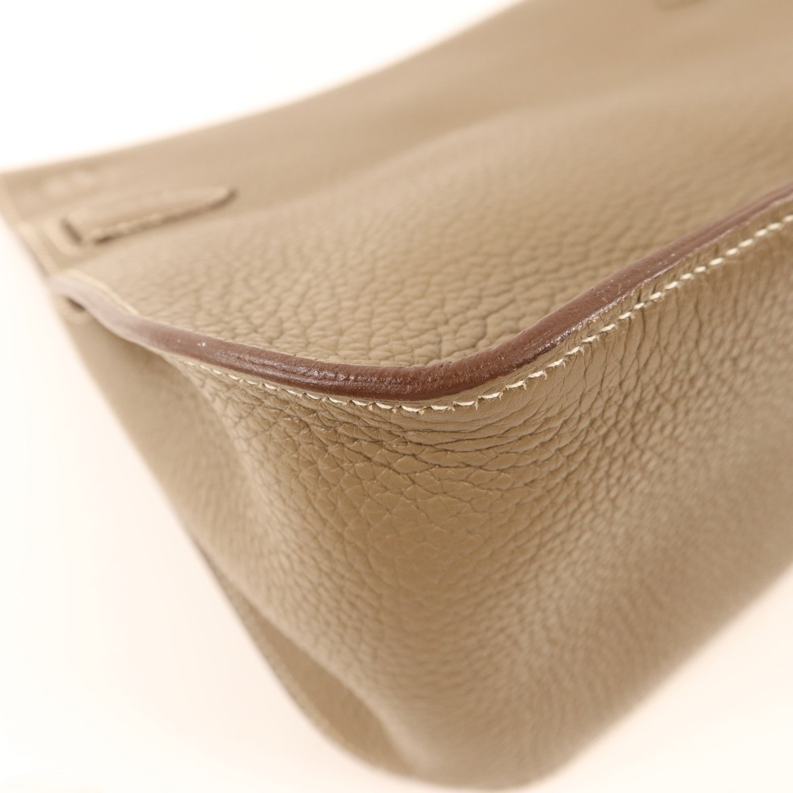 HERMES Clemence皮革Jypsiere 28銀扣肩背袋Etoupe