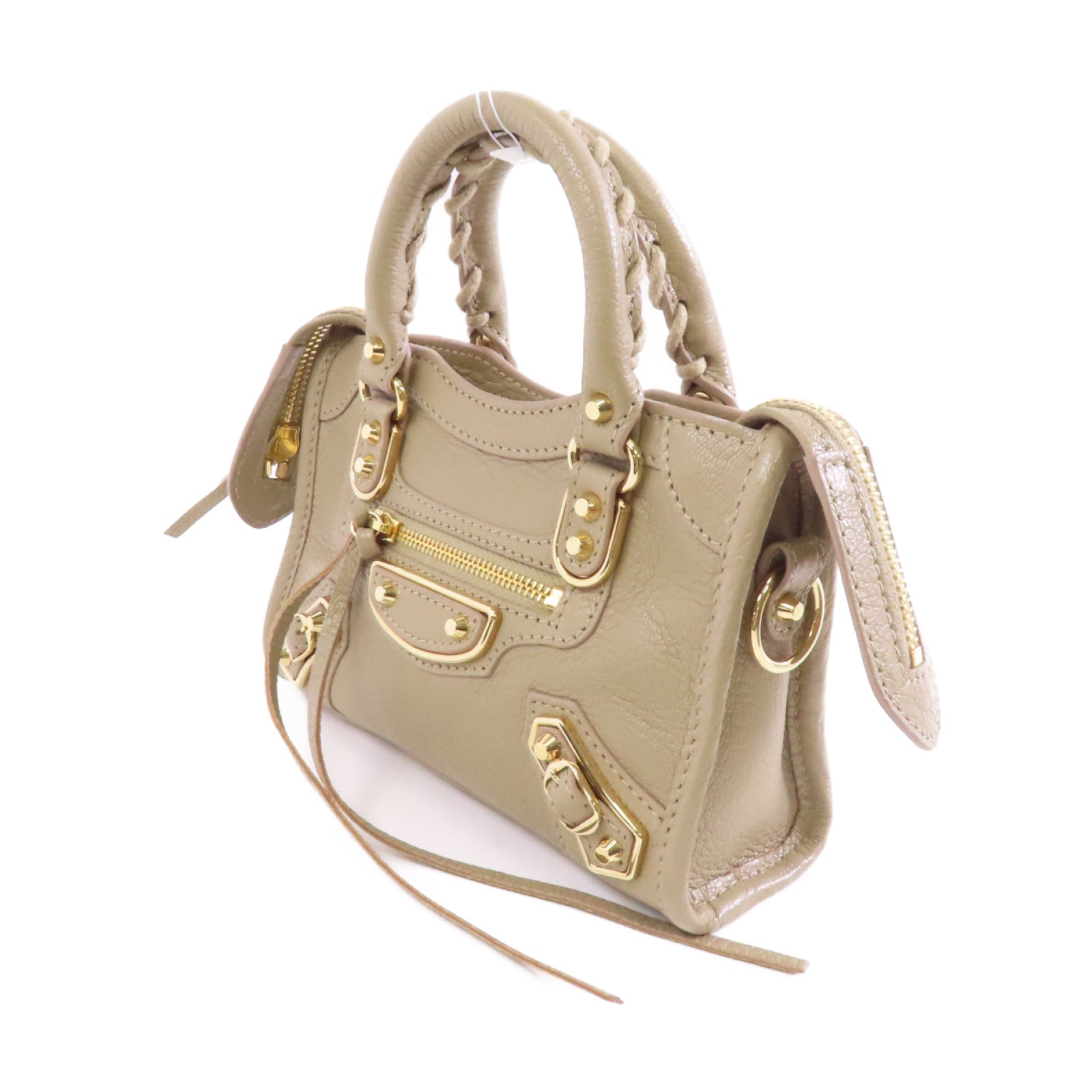 BALENCIAGA 牛皮皮革Nano City金扣手挽肩背兩用袋米色