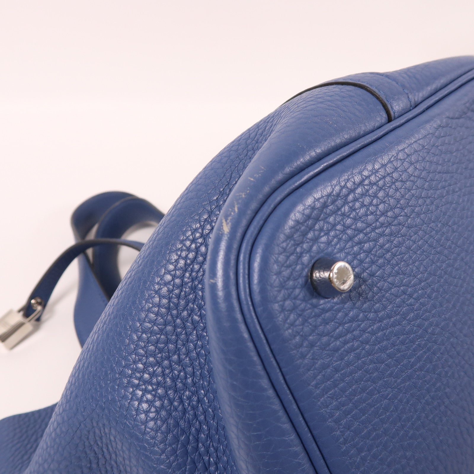 HERMES Clemence皮革Picotin MM銀扣手挽袋深海藍色