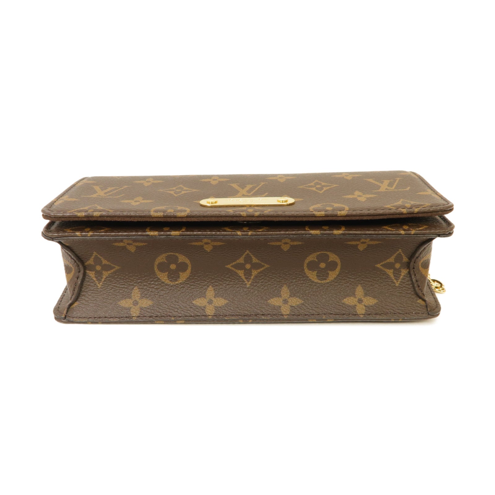 LOUIS VUITTON Monogram Lily金扣鏈帶肩背袋棕色
