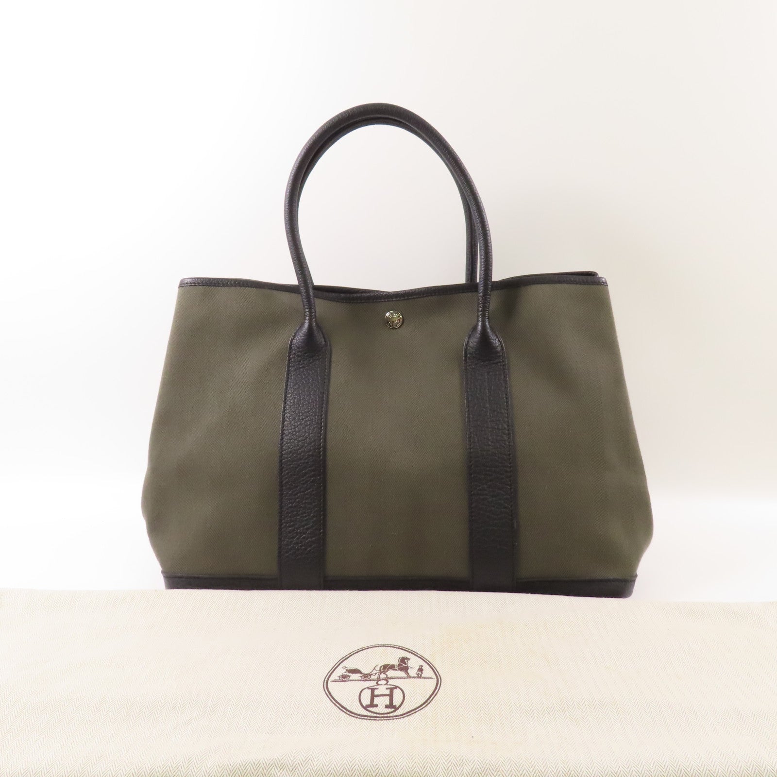 HERMES 帆布Garden Party PM手挽袋Green