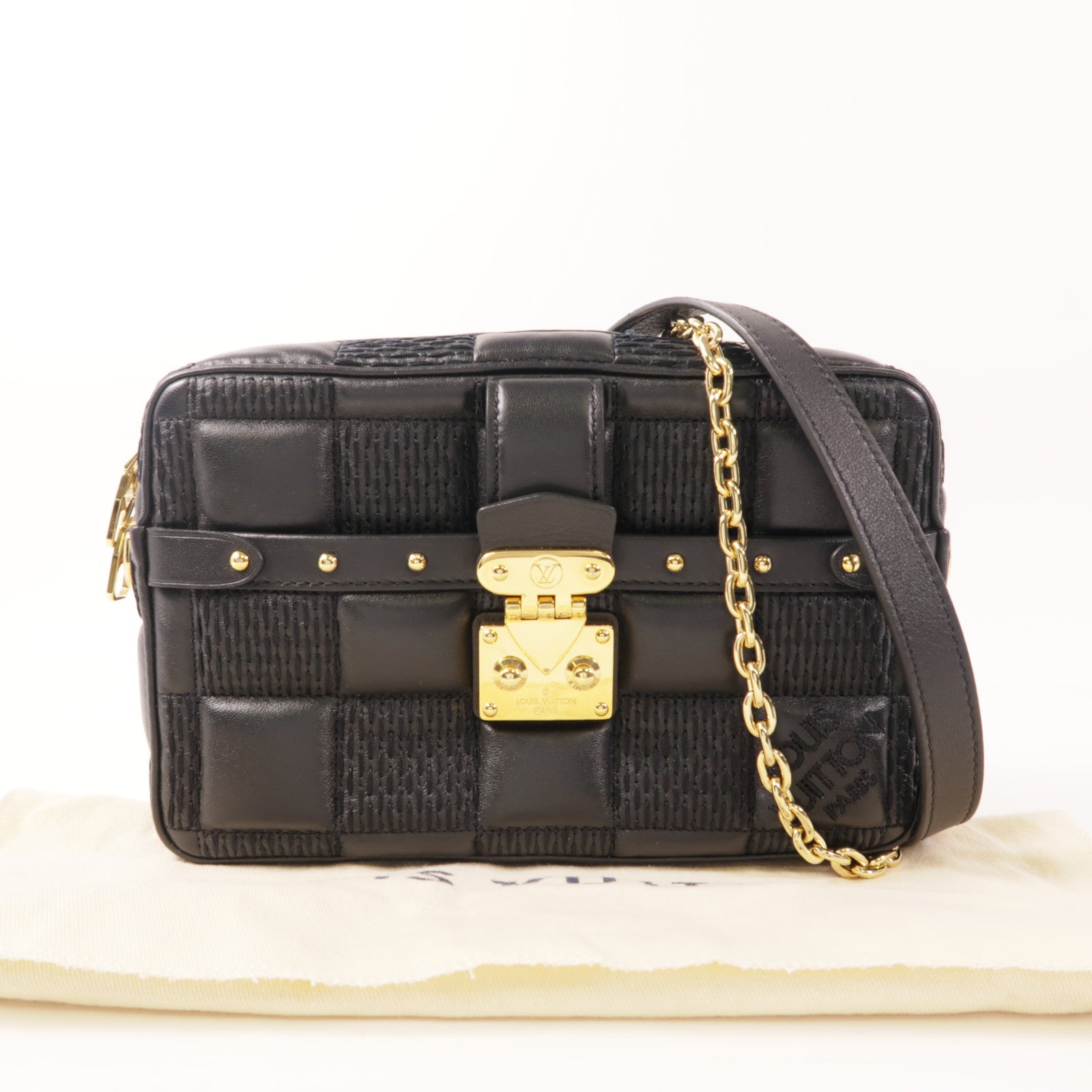 LOUIS VUITTON 羊皮皮革Troca PM金扣鏈帶肩背袋