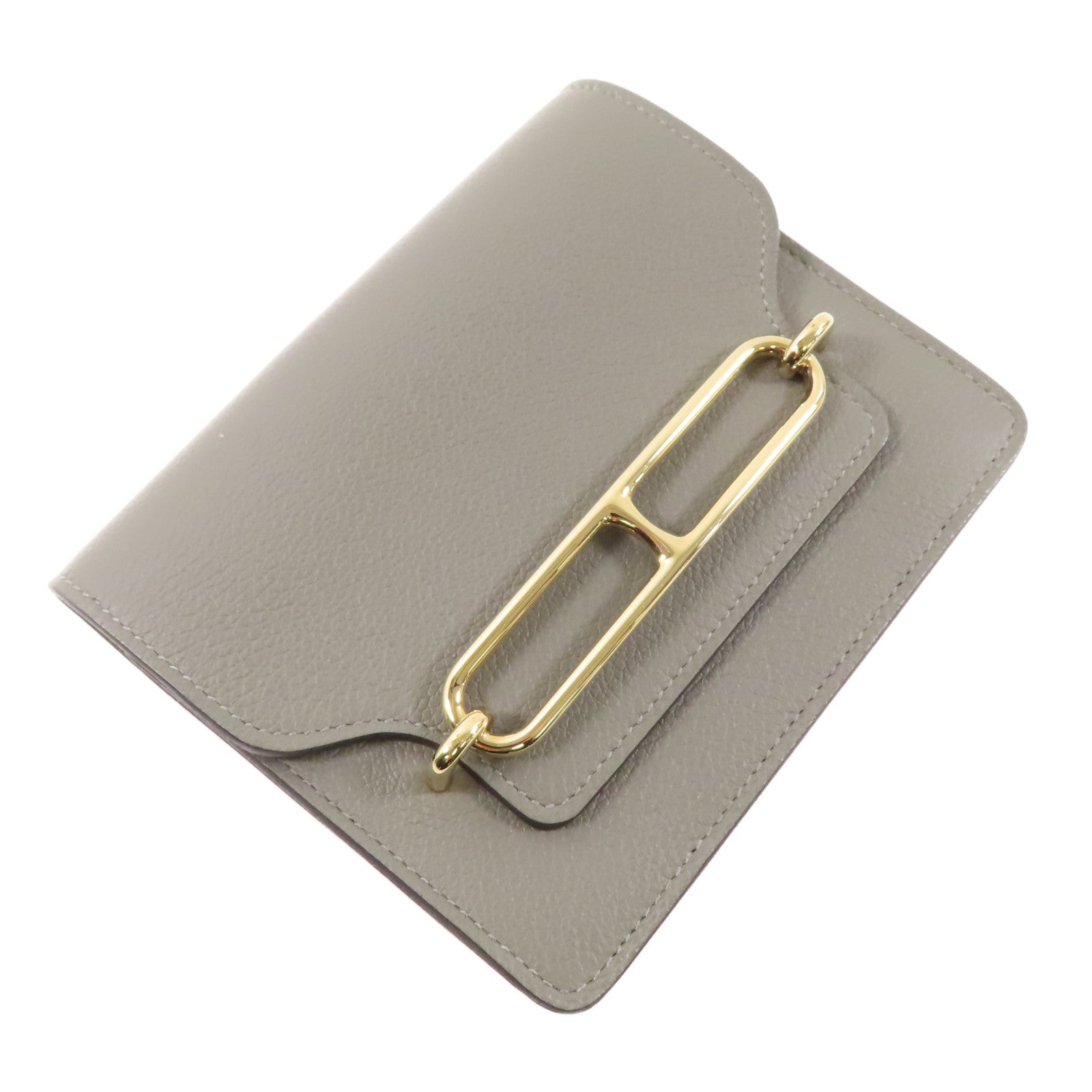 HERMES 【激減優惠】Evercolor皮革Roulis Slim金扣錢包Gris Meyer