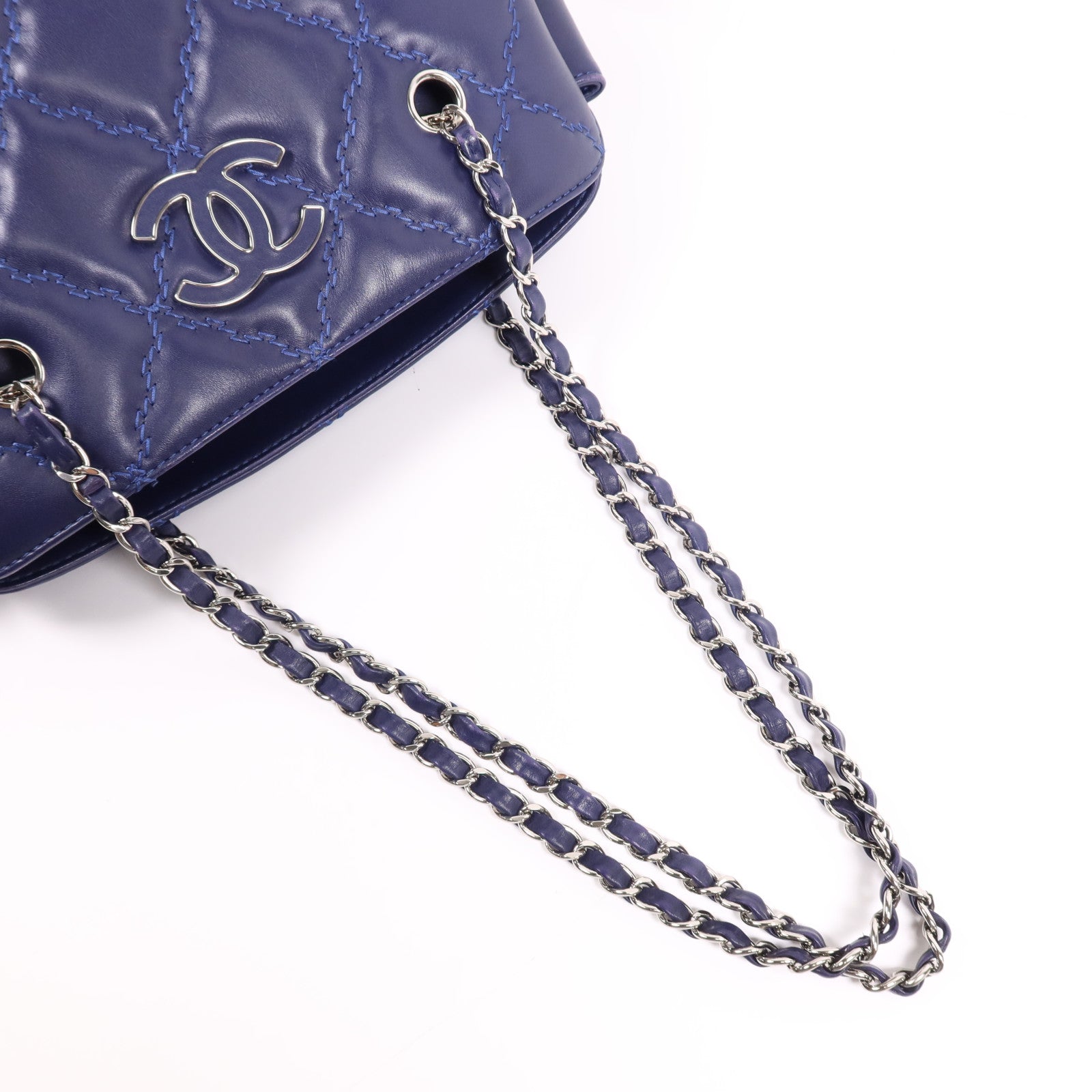 CHANEL 牛皮皮革Shoulder Bag銀扣鏈帶肩背袋