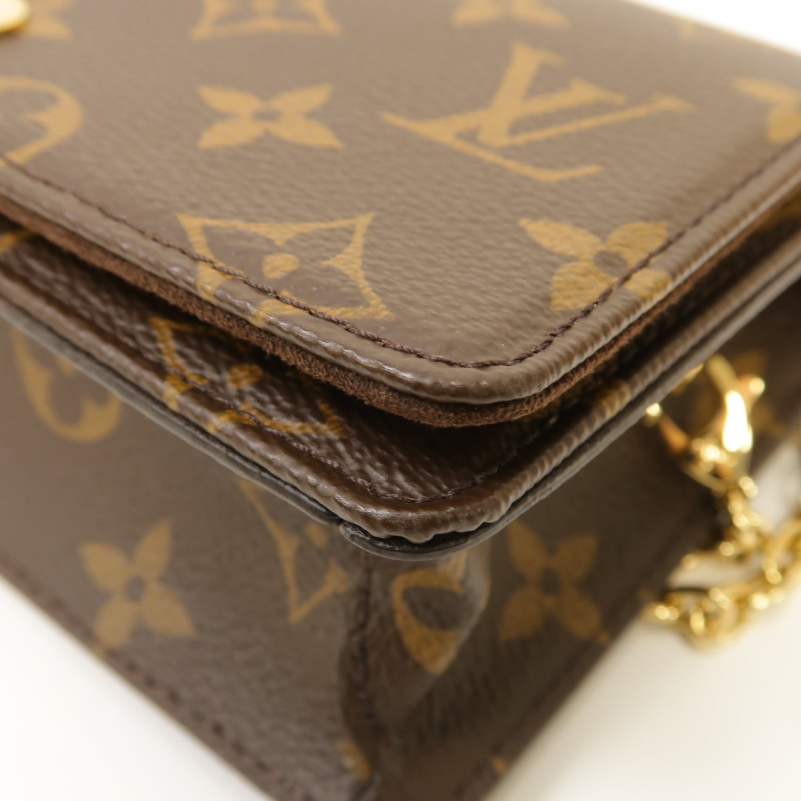 LOUIS VUITTON Monogram Lily金扣鏈帶肩背袋棕色