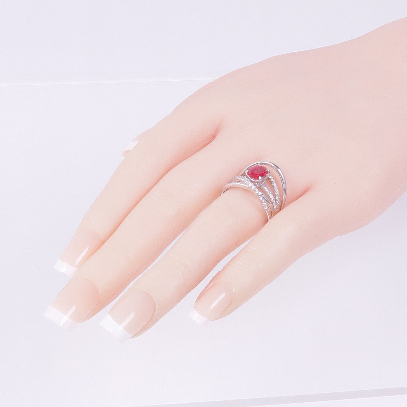 JEWELRY 18K白金Ruby Diamond Ring紅寶石/鑽石戒指US#7.5