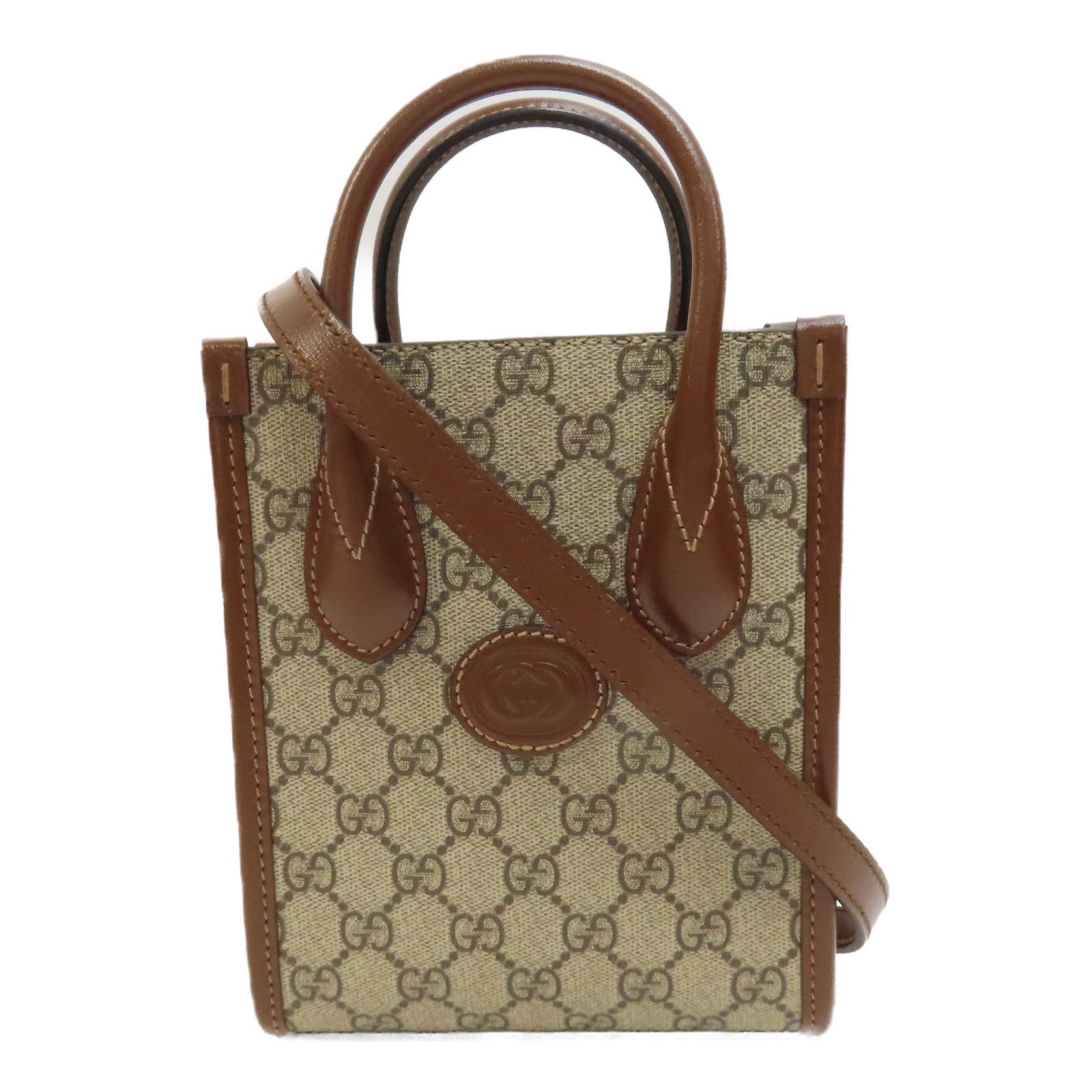 GUCCI 【激減優惠】塗層帆布Mini Tote金扣手挽肩背兩用袋啡色