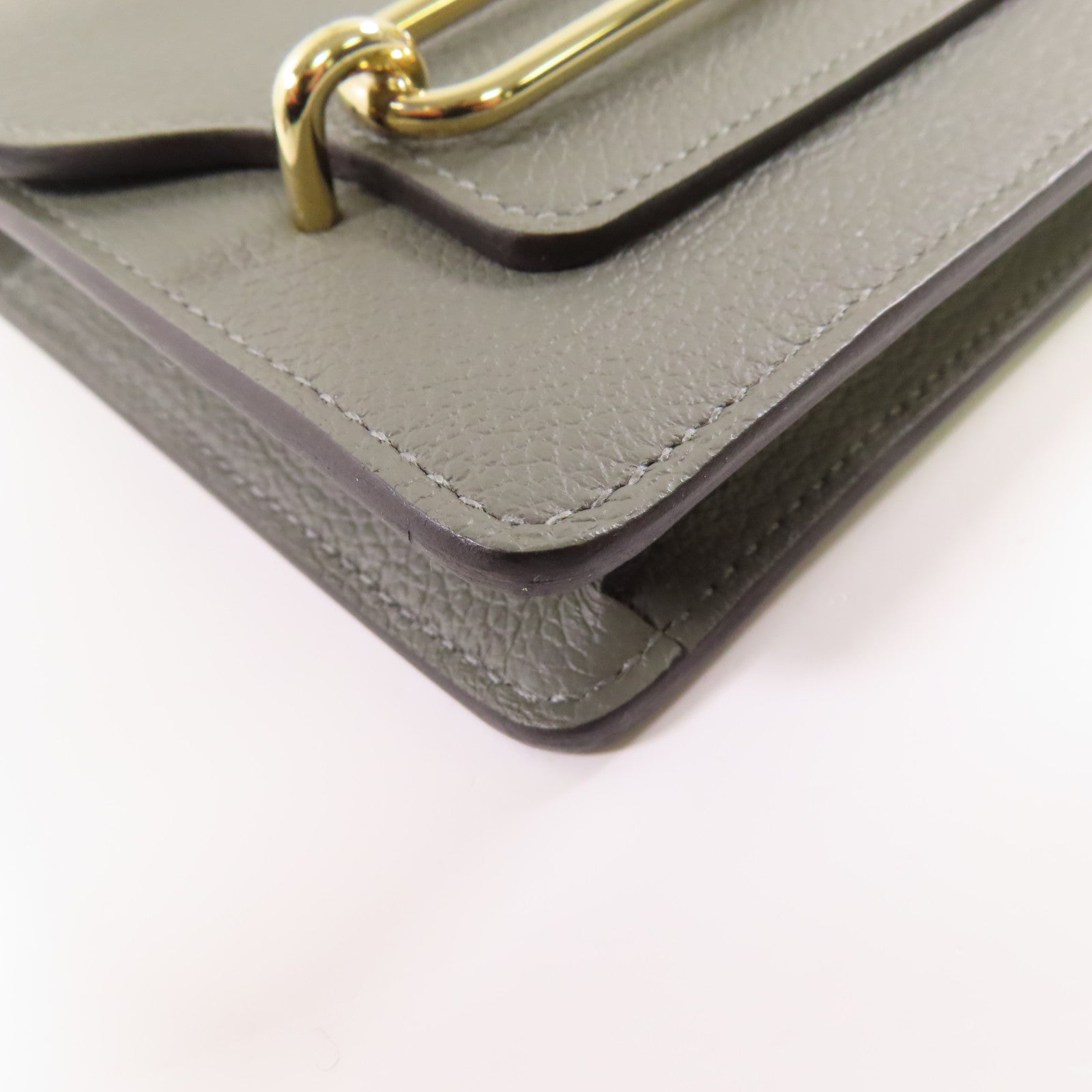 HERMES Evercolor皮革Roulis Slim金扣錢包Gris Meyer