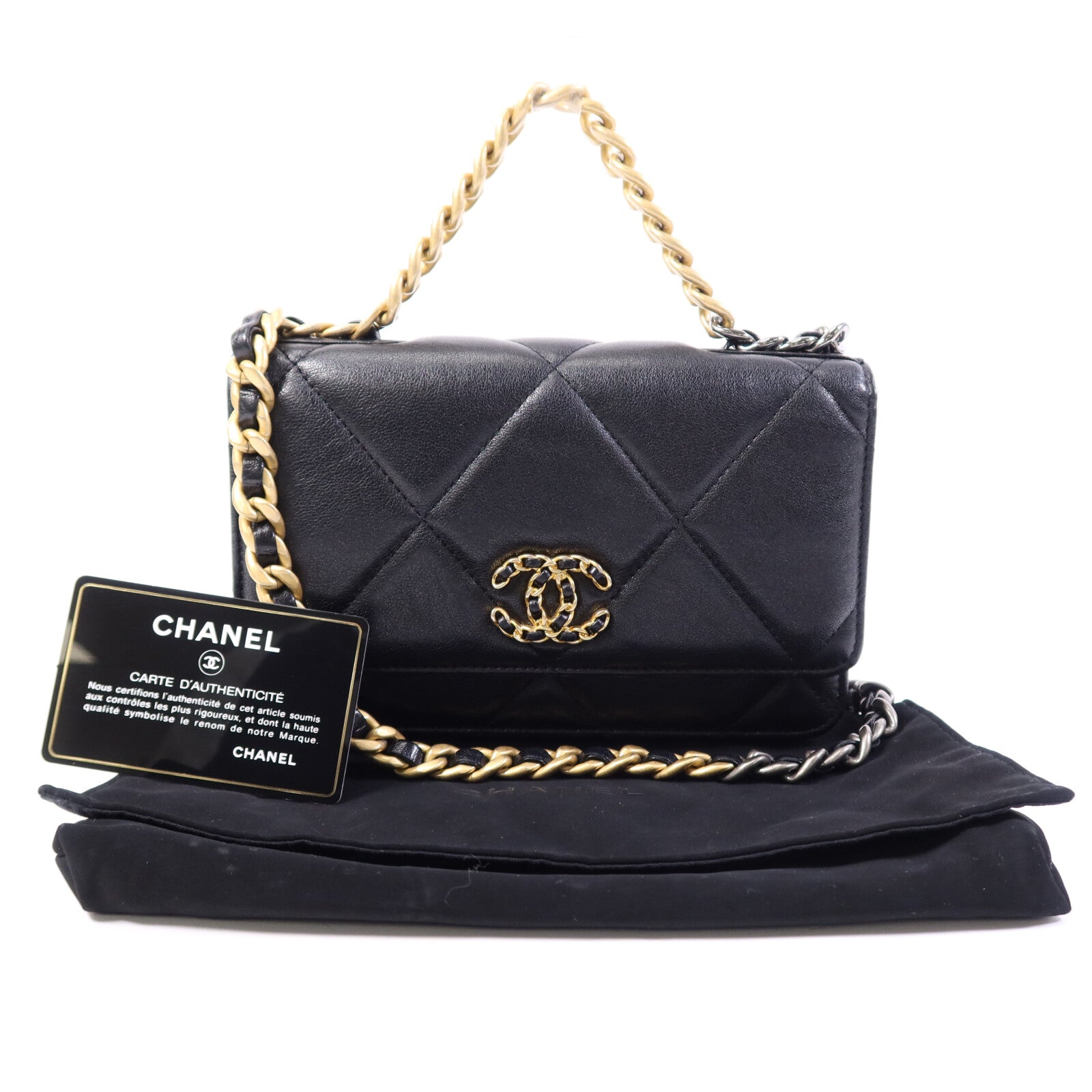 CHANEL 羊皮皮革Chanel 19 WOC金扣鏈帶肩背袋