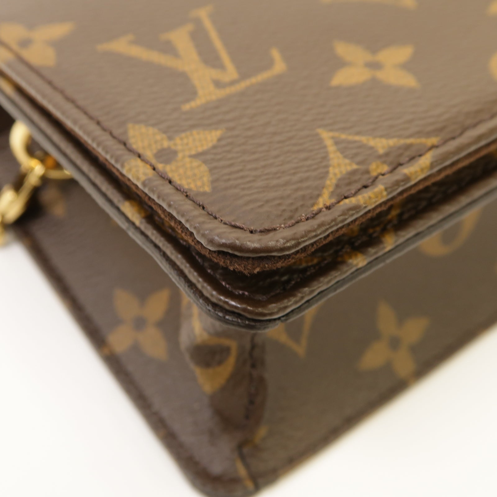 LOUIS VUITTON Monogram Lily金扣鏈帶肩背袋棕色