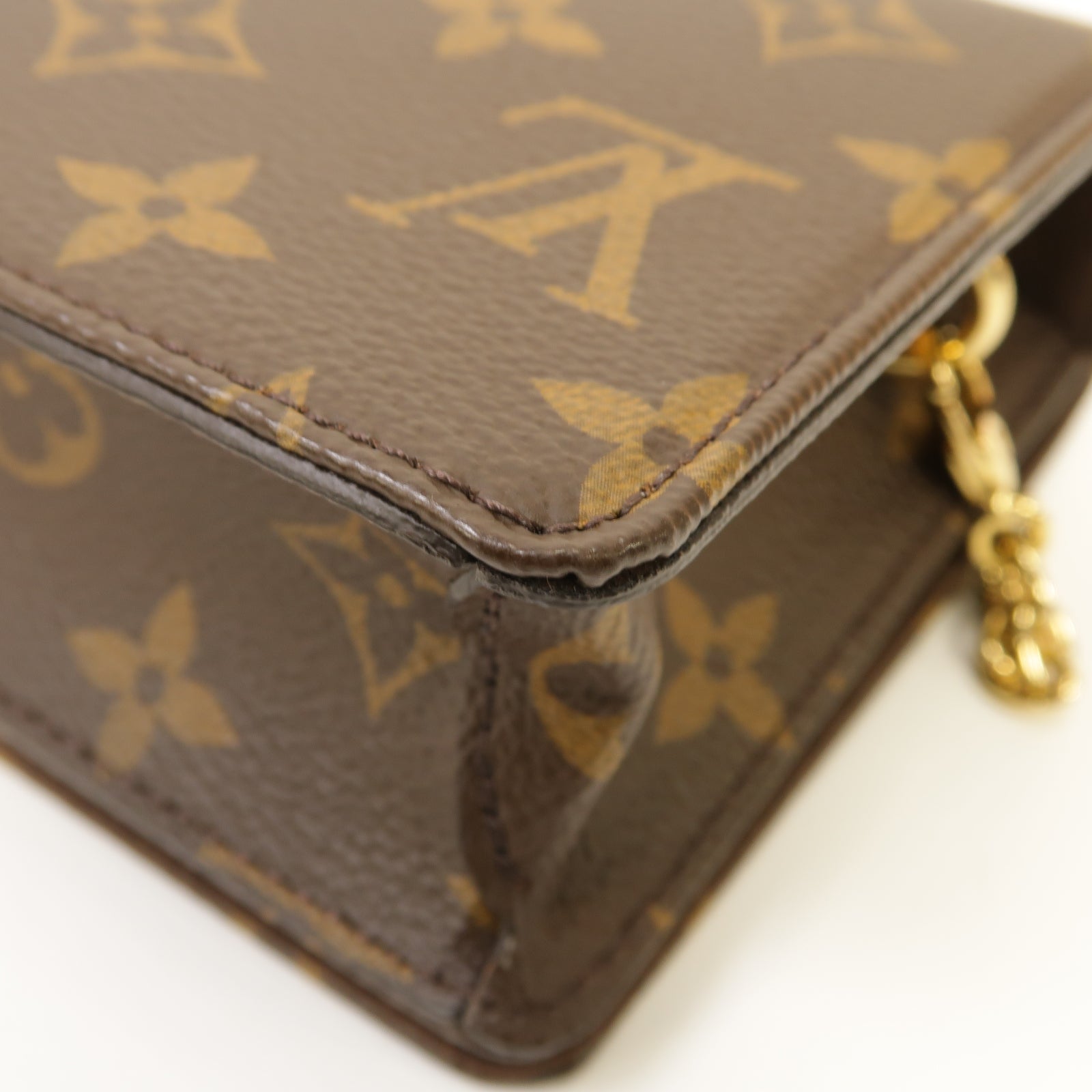 LOUIS VUITTON Monogram Lily金扣鏈帶肩背袋棕色