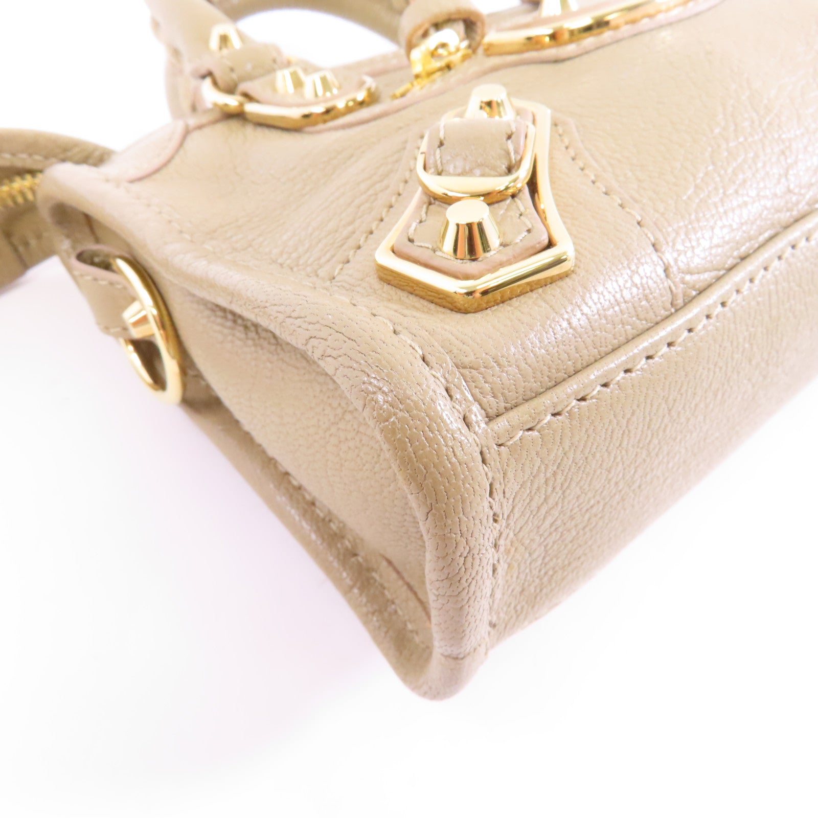 BALENCIAGA 牛皮皮革Nano City金扣手挽肩背兩用袋米色
