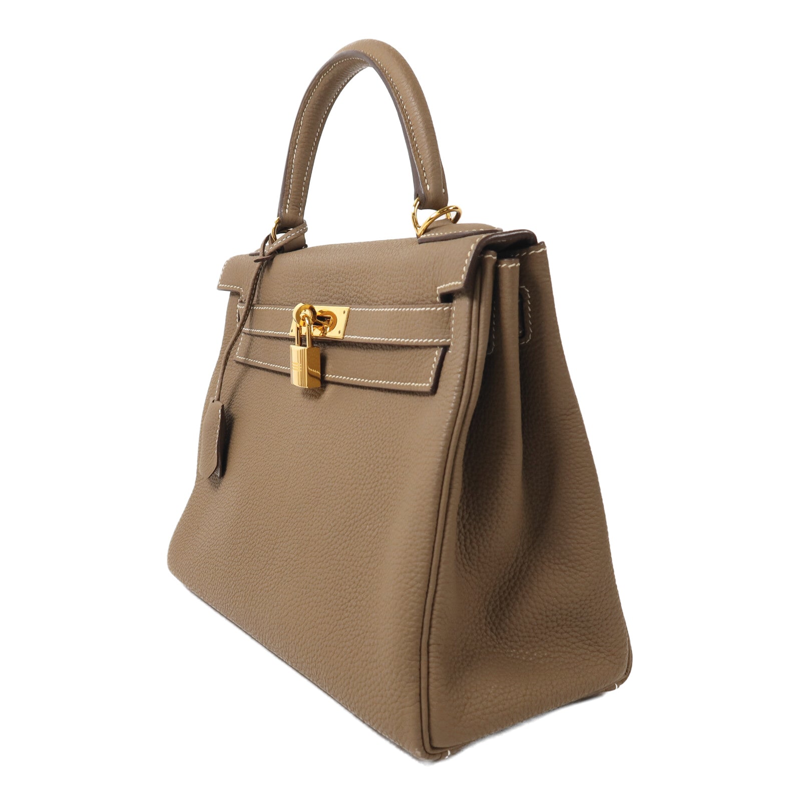 HERMES Togo皮革Kelly 28金扣手挽肩背兩用袋Etoupe