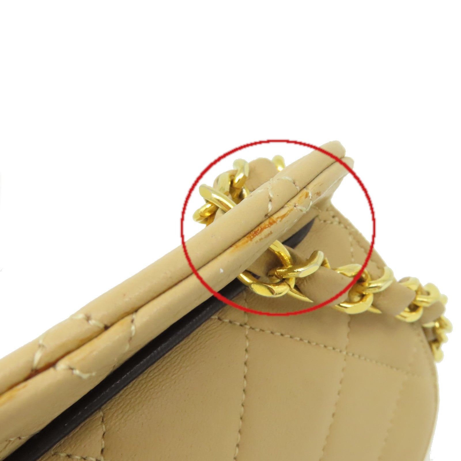 CHANEL 【激減優惠】菱格羊皮皮革Chain Shoulder Bag金扣鏈帶肩背袋杏色
