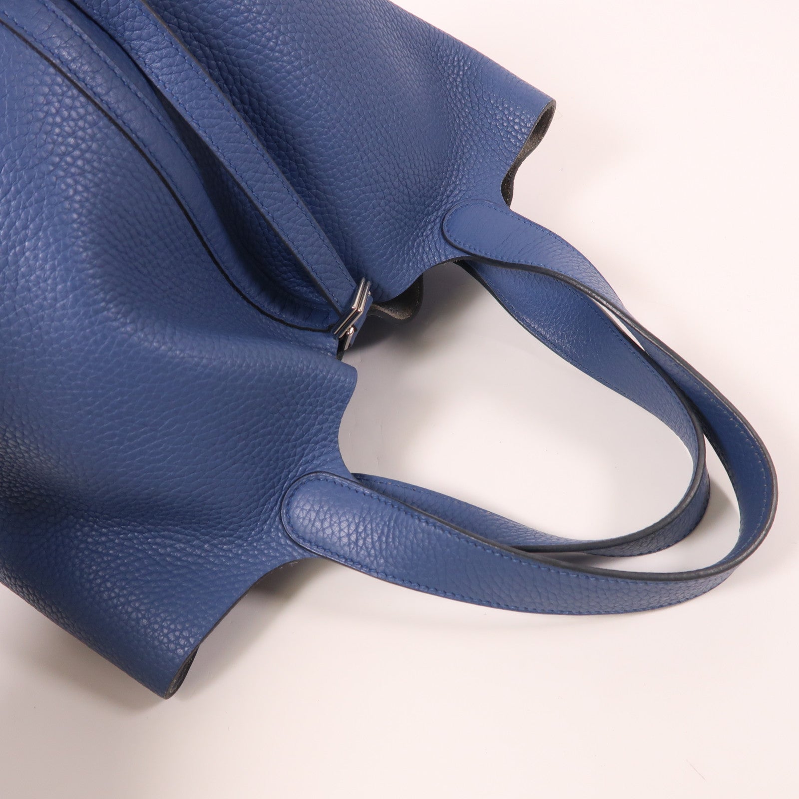 HERMES Clemence皮革Picotin MM銀扣手挽袋深海藍色
