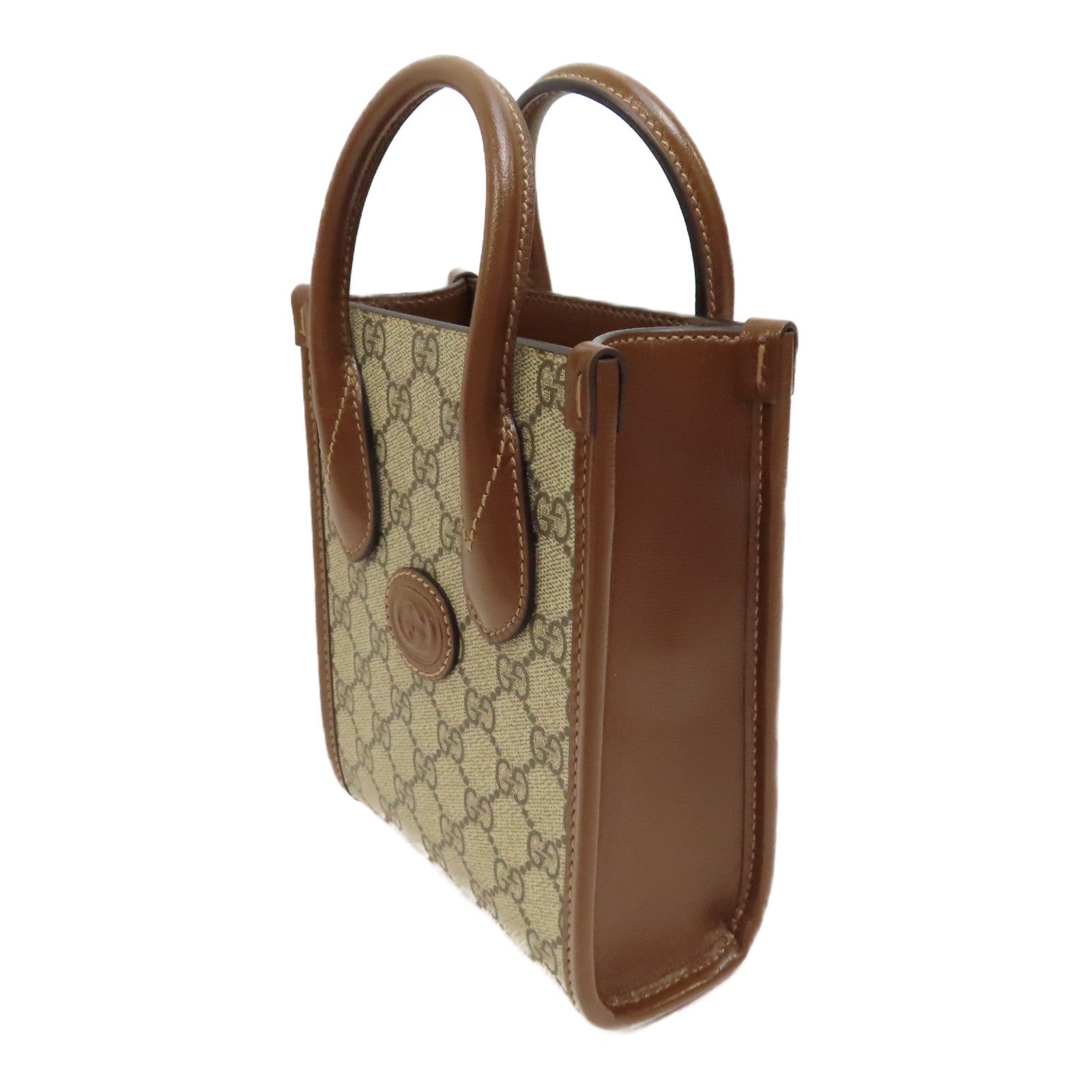 GUCCI 【激減優惠】塗層帆布Mini Tote金扣手挽肩背兩用袋啡色