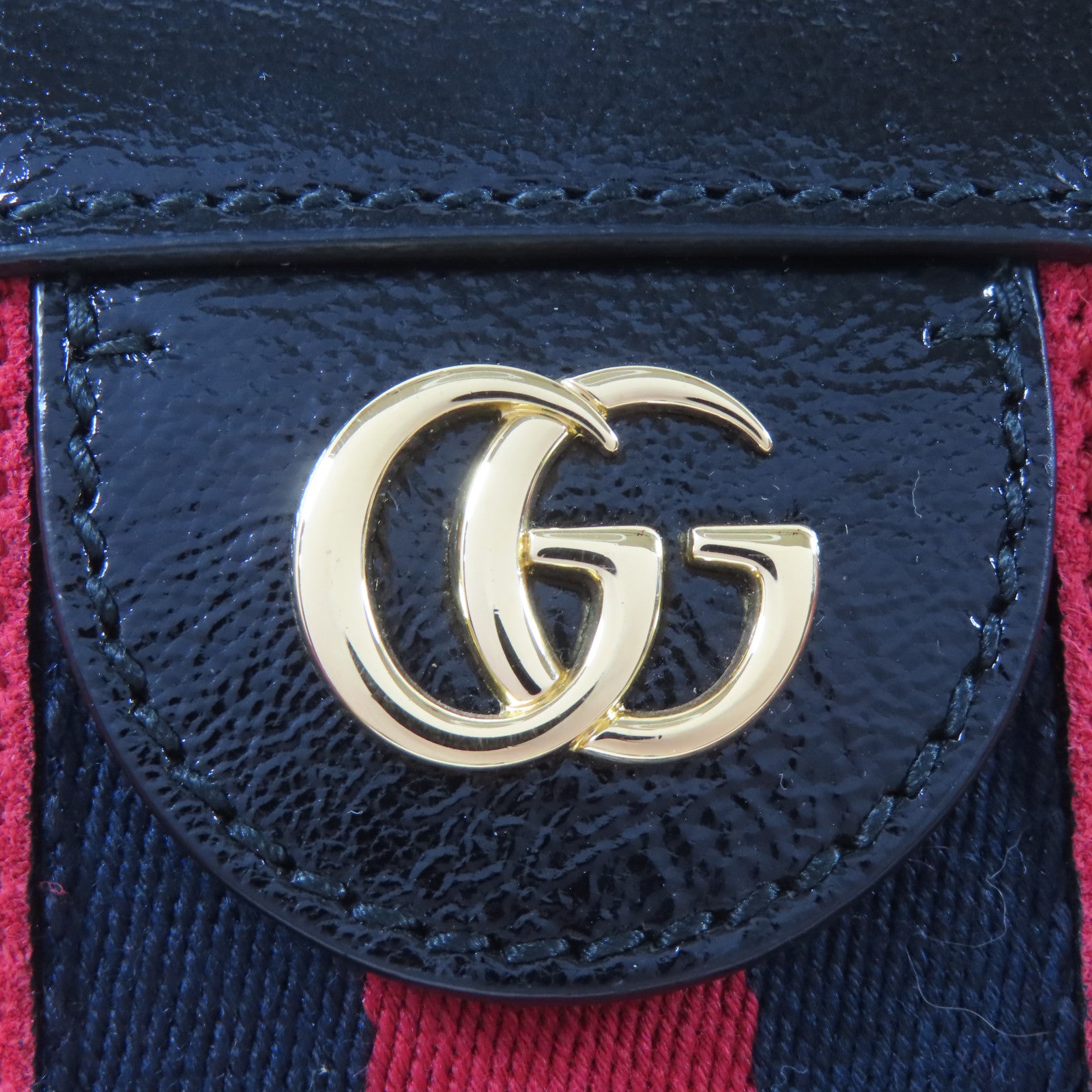 GUCCI 麂皮皮革Ophidia金扣鏈帶肩背袋紅色/黑色