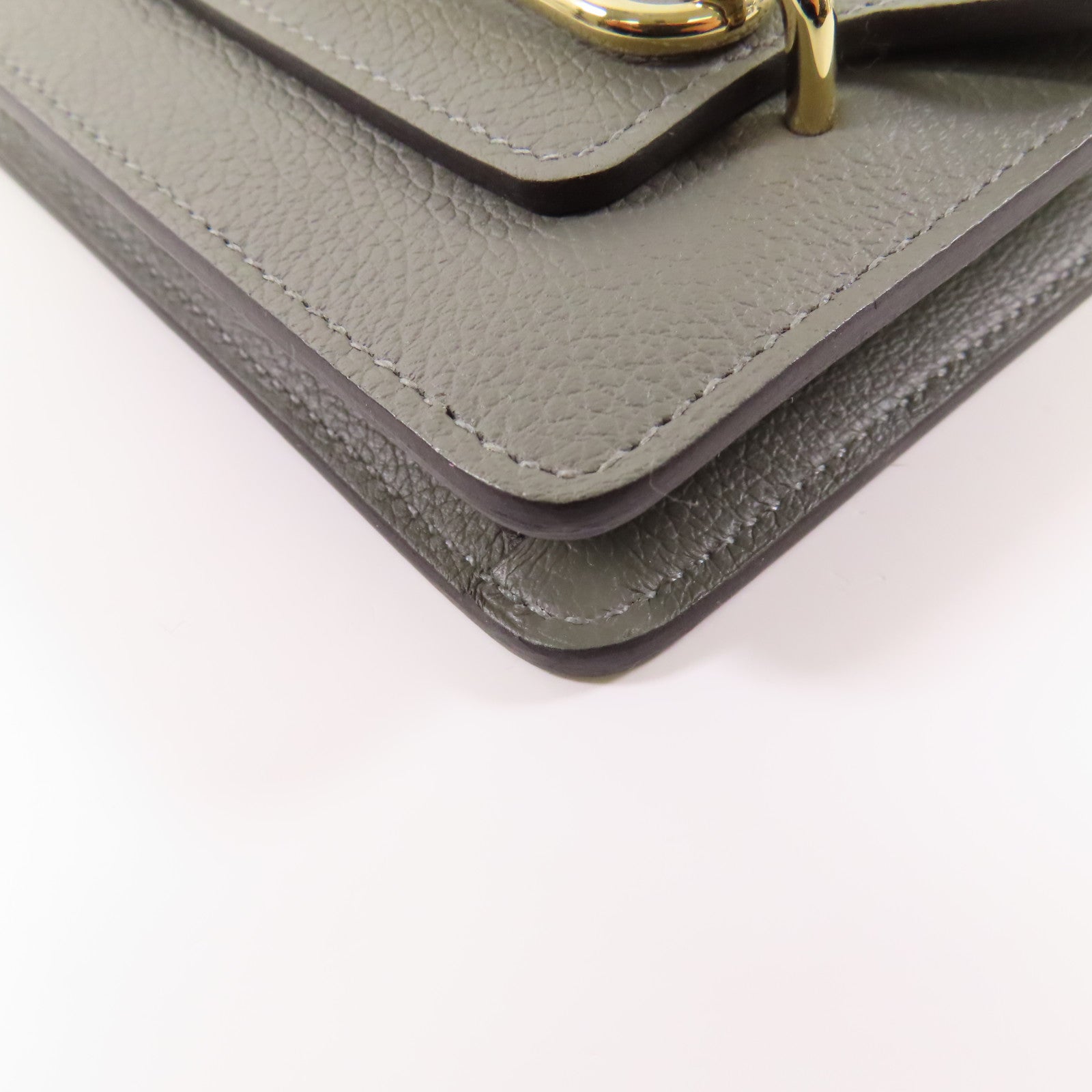 HERMES Evercolor皮革Roulis Slim金扣錢包Gris Meyer