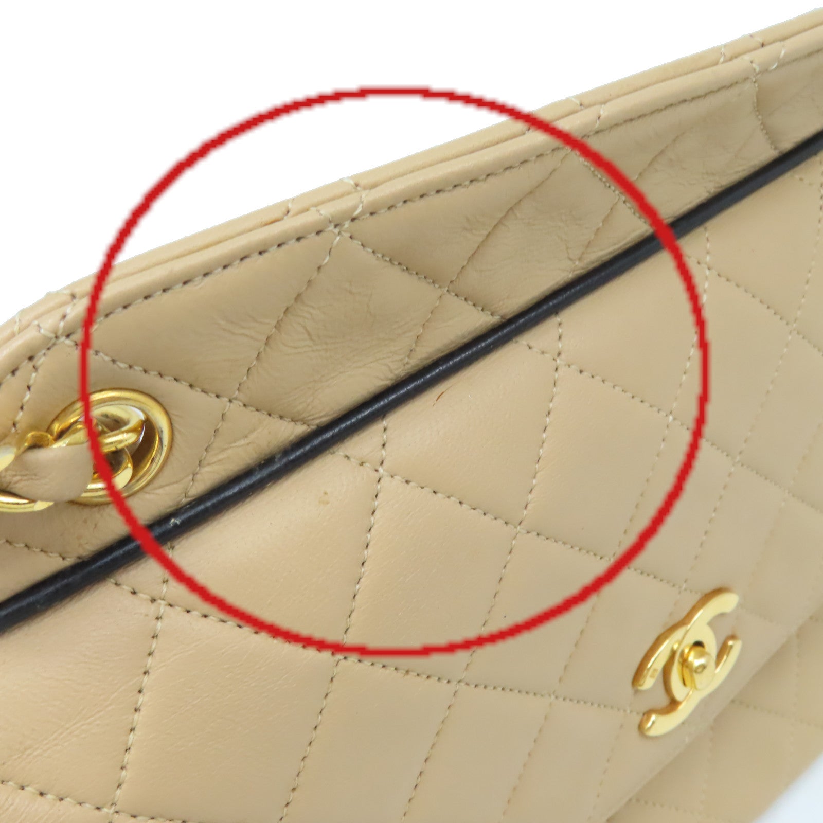 CHANEL 【激減優惠】菱格羊皮皮革Chain Shoulder Bag金扣鏈帶肩背袋杏色