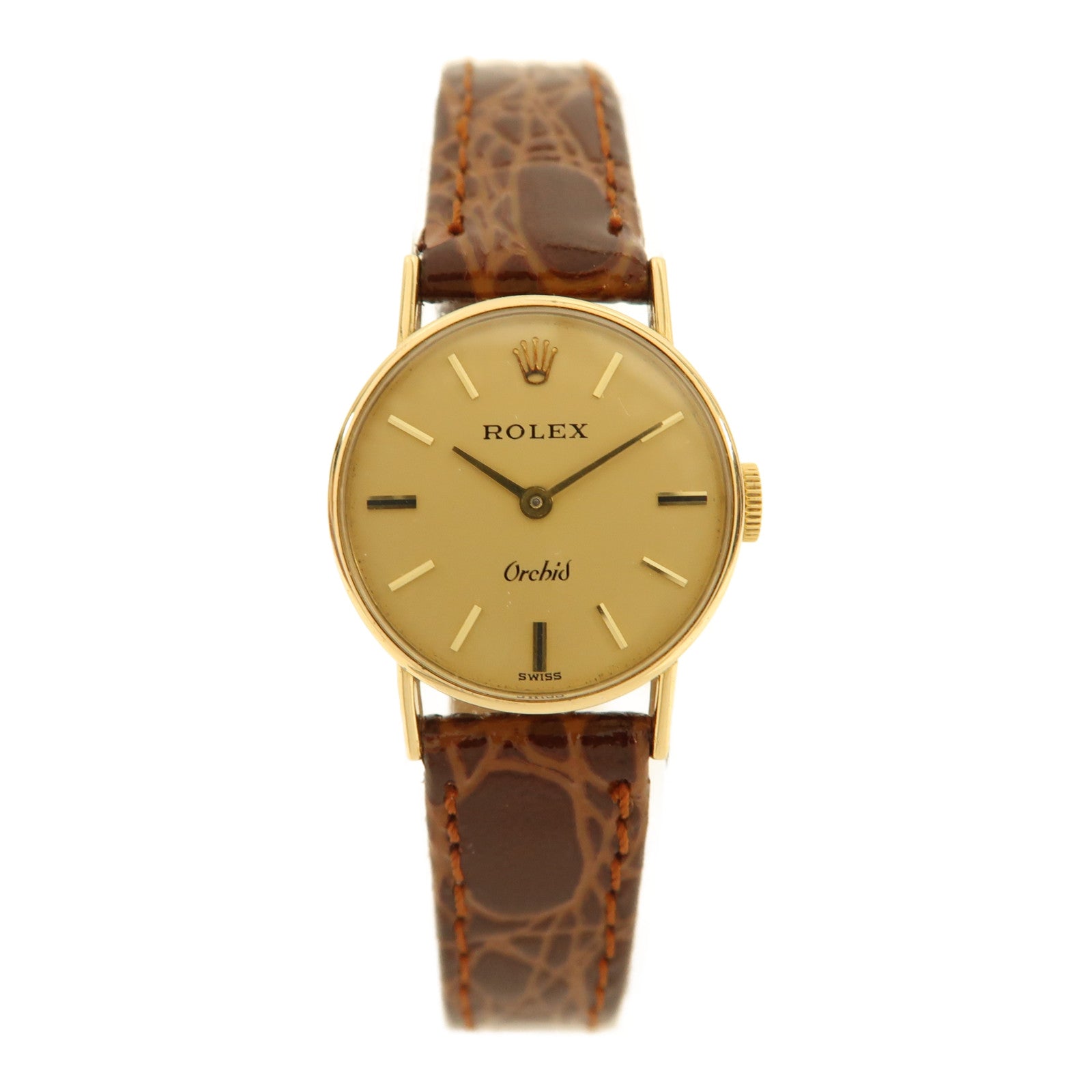 ROLEX 18K黃金/皮革Orchid手錶手動機芯金色